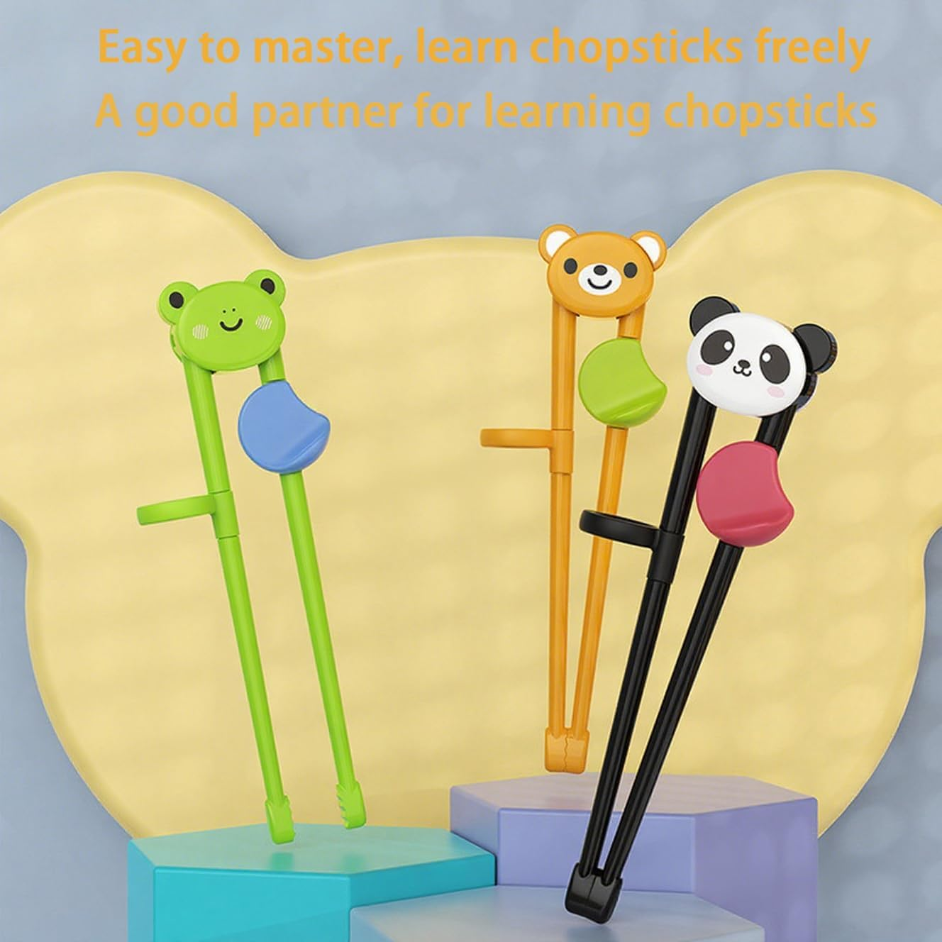 3 Pairs Training Chopsticks with Fun Animal Designs, Panda Bear Frog, ABS and Silicone Material, Ideal for Toddlers Learning to Use Chopsticks image number 6