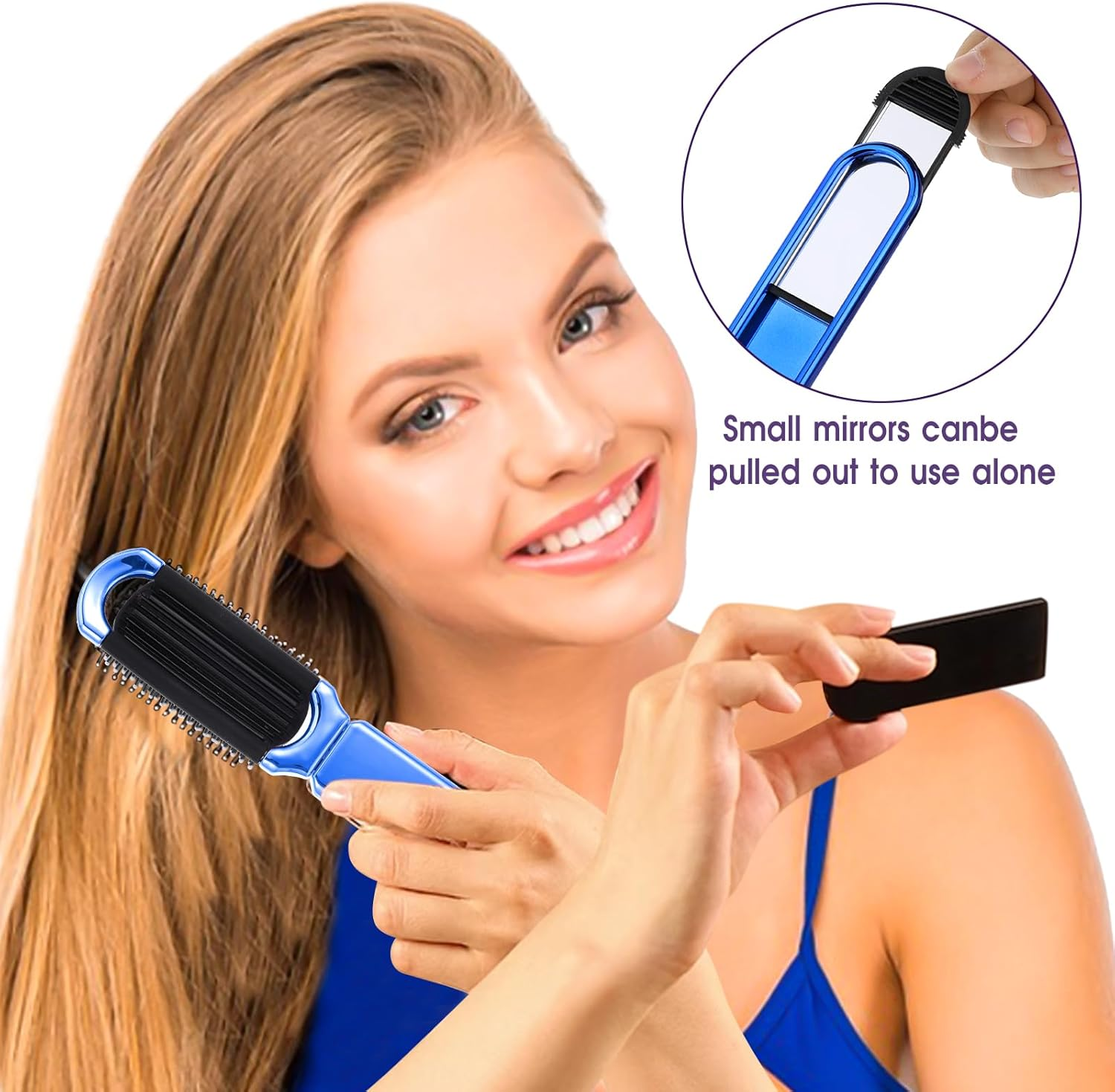 Travel Hair Brush with Mirror, Pack of 2, Foldable Wet Hair Brush, Hair Massage Comb in Travel Size, Compact Hair Brush for Women and Men, Hair Styling Tools (Pink & Blue) image number 5