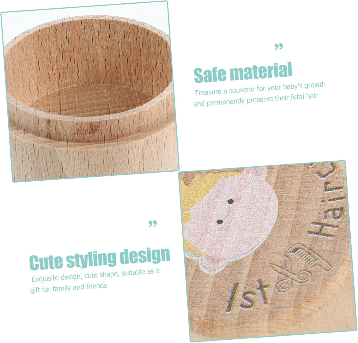 NOLITOY Lanugo Memorial Box Wooden Haircut Keepsake for Boys Girls First Haircut Memory Storage Container Nursery Birthday image number 3