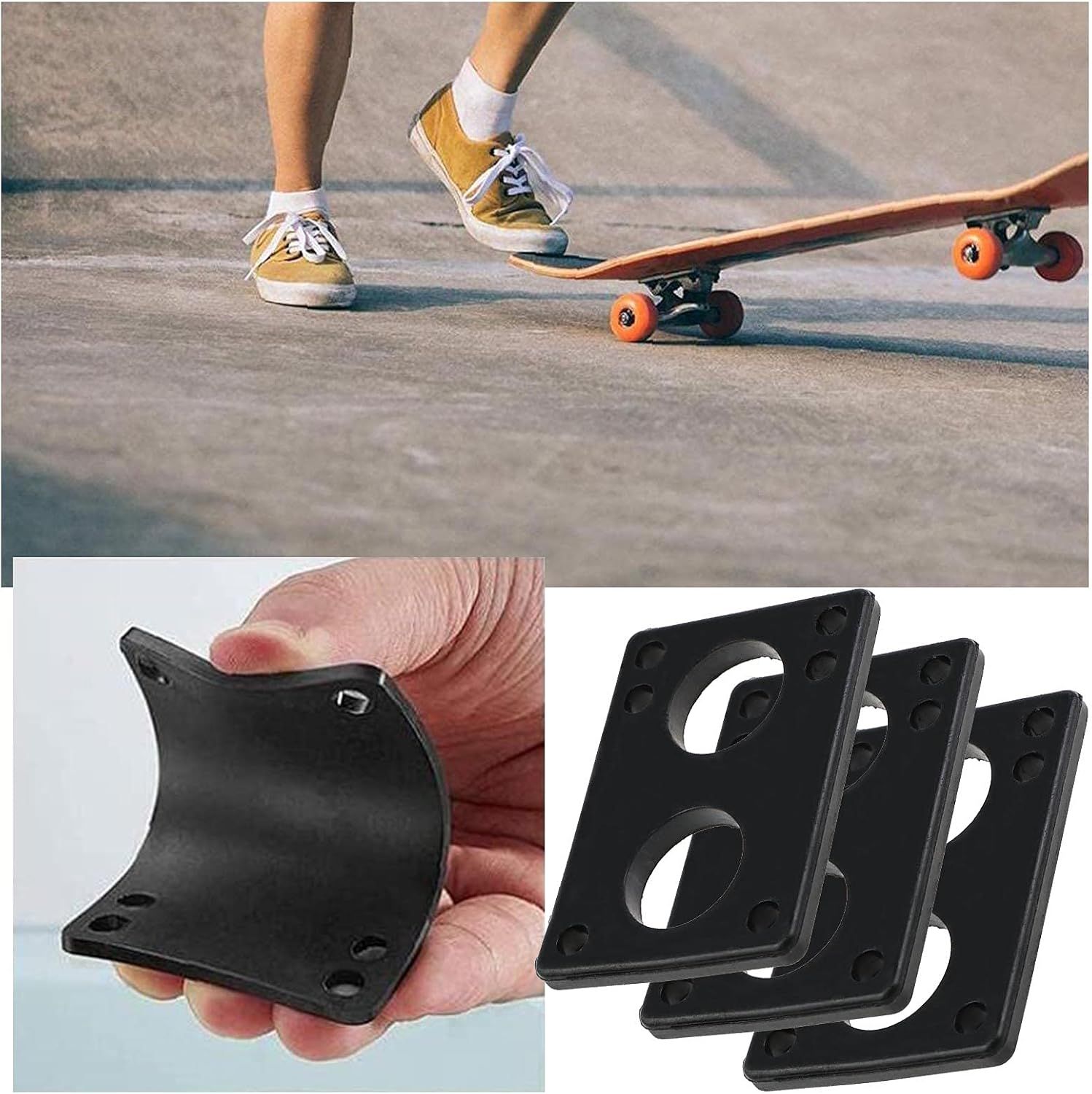 SING F LTD 10Pcs 6Mm Skateboard Gasket Riser Pads with Bridge Nail Skate Accessories Repair Shock Absorption Protective Black image number 5