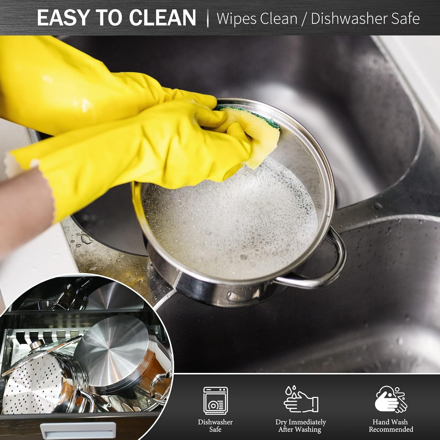 ASKSCICI 4 Quart 18/10 Stainless Steel Tri-Ply Stockpot with Tempered Glass Lid and Multipurpose Steamer Insert - Compatible with All Cooktops, Non-Toxic, Oven and Dishwasher Safe Silver Steamer Pot image number 3