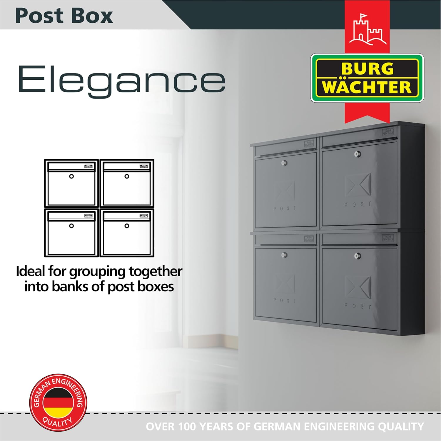 Burg-Wachter MB02CG Chartwell Green Elegance Wall Mounted Galvanised Steel Lockable Weatherproof Post Box - 36X31X10Cm image number 3