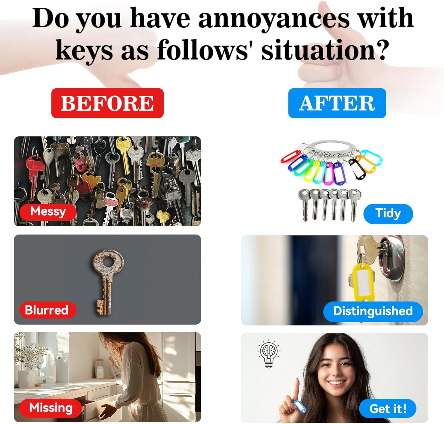 Sukh 60 Pcs Key Ring Tags - Key Tags Plastic 10 Assorted Colours,Identifiers,Name and Labels,Adapt to USB Drive,Pets,Bags Split Ring Window Lucky Line Flexible Colored image number 3