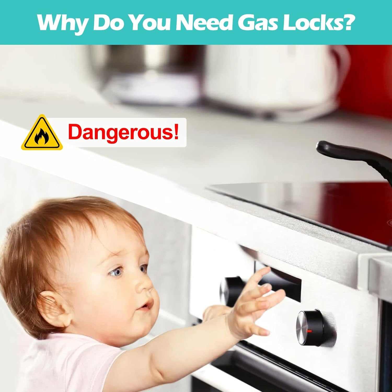 Stove Stoppaz Stove Knob Locks (5 Pack), Child Safety Guards, Durable Design - Baby and Pets Proof (Red) image number 2