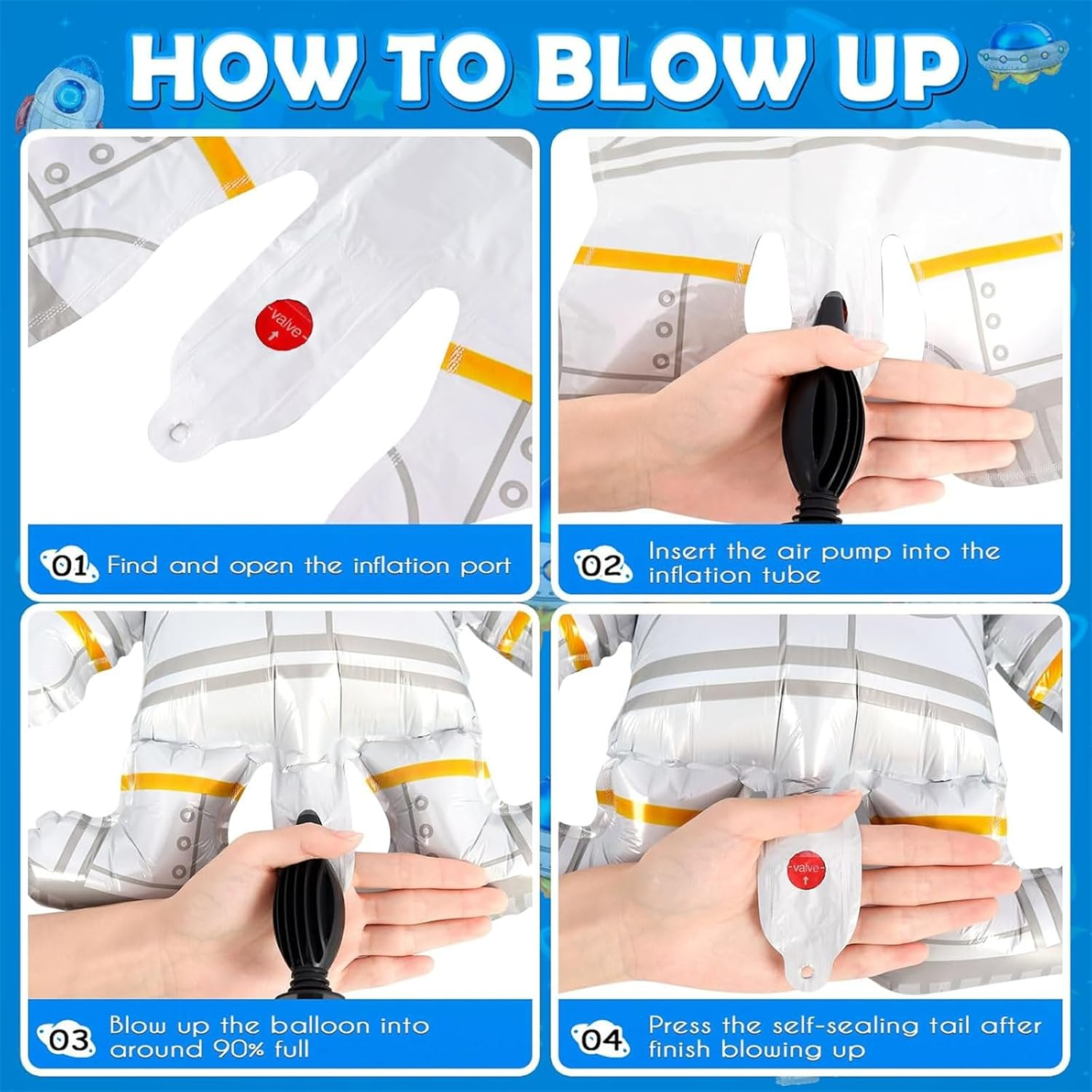 6 Pcs Large Size Space Balloons Astronaut UFO Rocket Foil Balloons for Universe Space Themed Birthday Party Decor image number 1