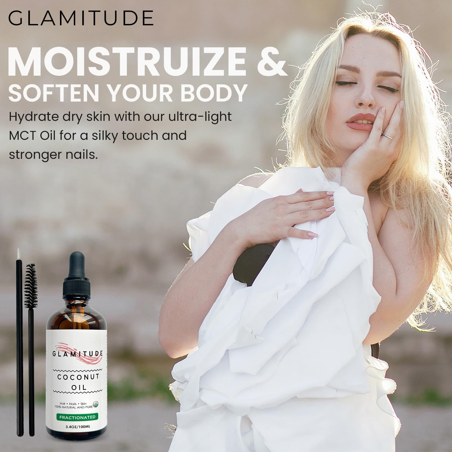 Organic Fractionated Coconut Oil - Hair Growth Oil, Body, Face & Baby | Moisturiser & Massage for Skin, Hair & Scalp | Eyelash and Cuticle Kit 5 Pairs - 100Ml