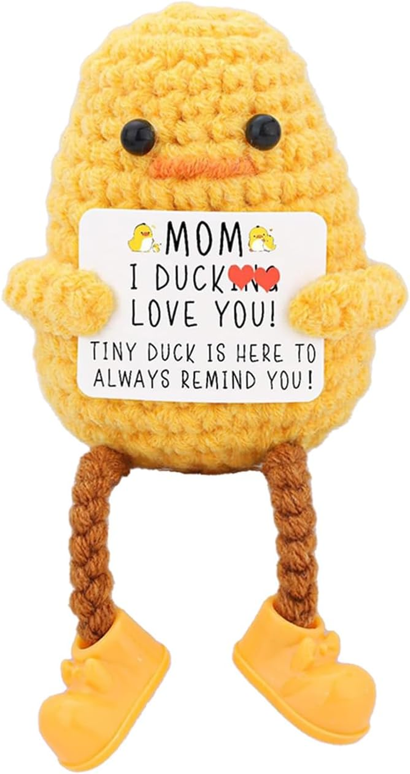 Long Legged Cute Support Duck Gifts &ndash; Handmade Crochet Knitted Positive Funny Doll Mom Birthday Mothers Day Christmas, I Duck Love You Mom, Perfect for Home Room Desk Decoration
