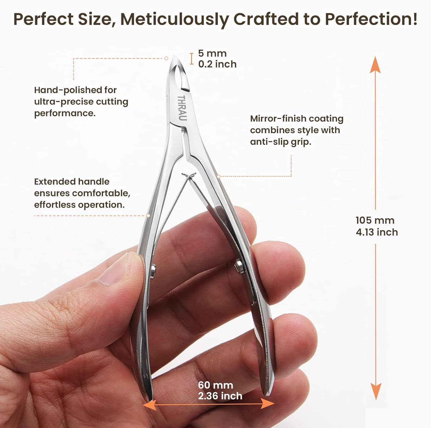 THRAU Cuticle Trimmer for Manicure and Pedicure, Stainless Steel Cuticle Remover Cuticle Nipper, Precise Pointed Tip Grooming Kit for Trim Nail and Dry Skin image number 5
