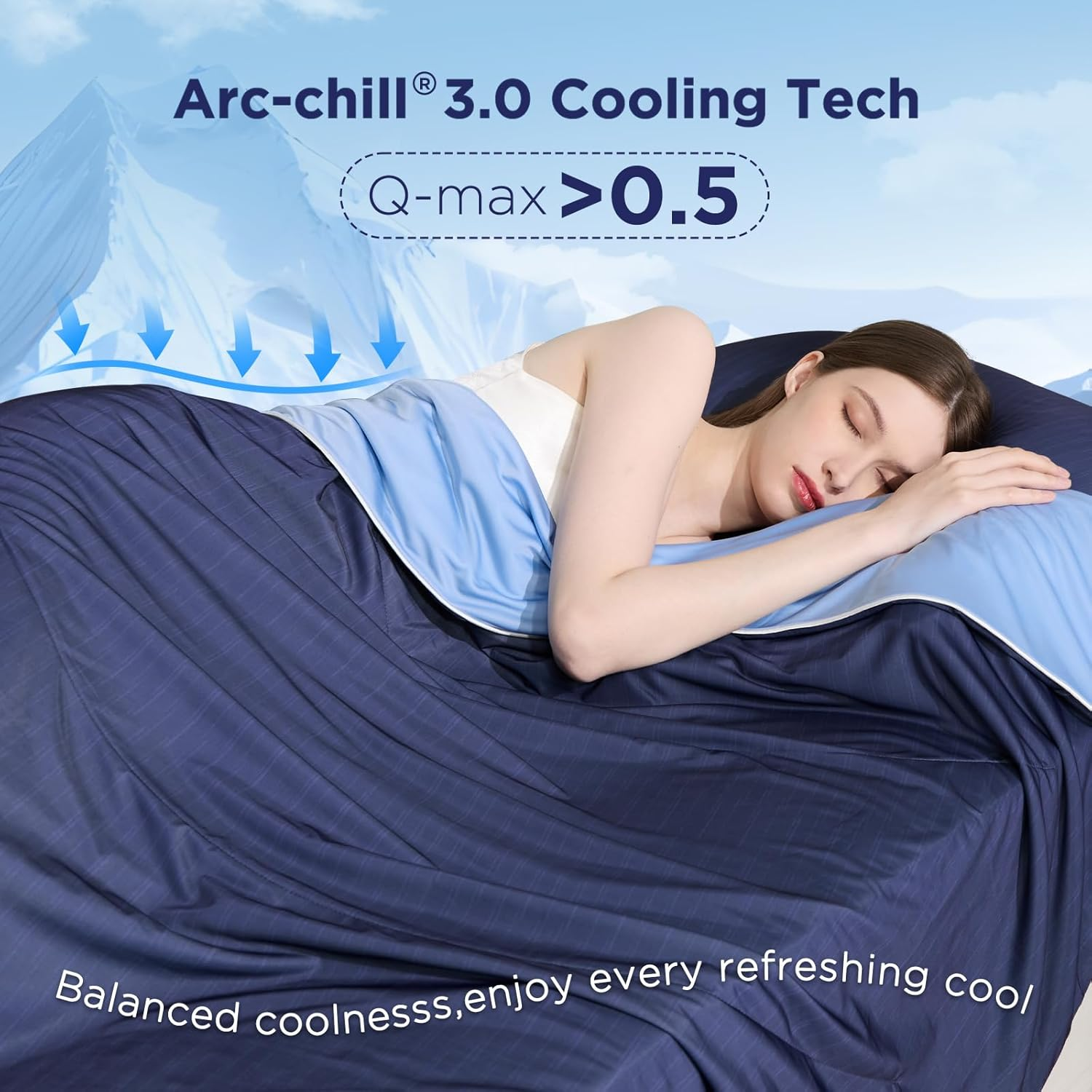 Elegear Cooling Comforter for Hot Sleepers, Arc-Chill 3.0 Cool-To-Touch Fabric with Breathable Air Mesh Filling, Lightweight All-Season Temperature-Regulating Cooling Blanket Quilt, Blue image number 2