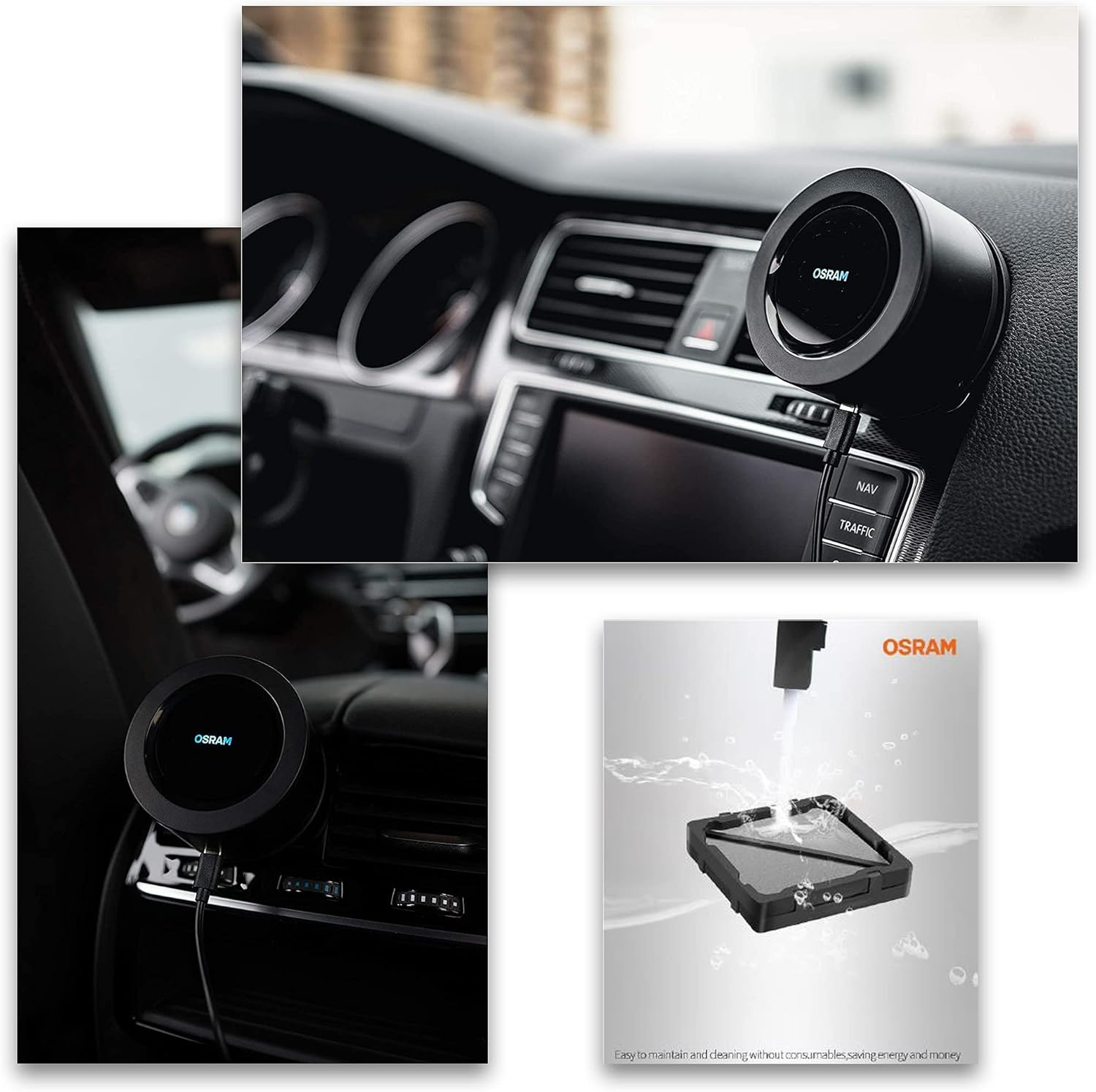 OSRAM LEDAS101 Airzing Mini Air Purifier, Car Air Purifier with USB Port, Destroys Viruses and Bacteria in the Vehicle up to 99 Percent, High-Tech Tio2 Filter plus UVA LED Light, Black image number 2