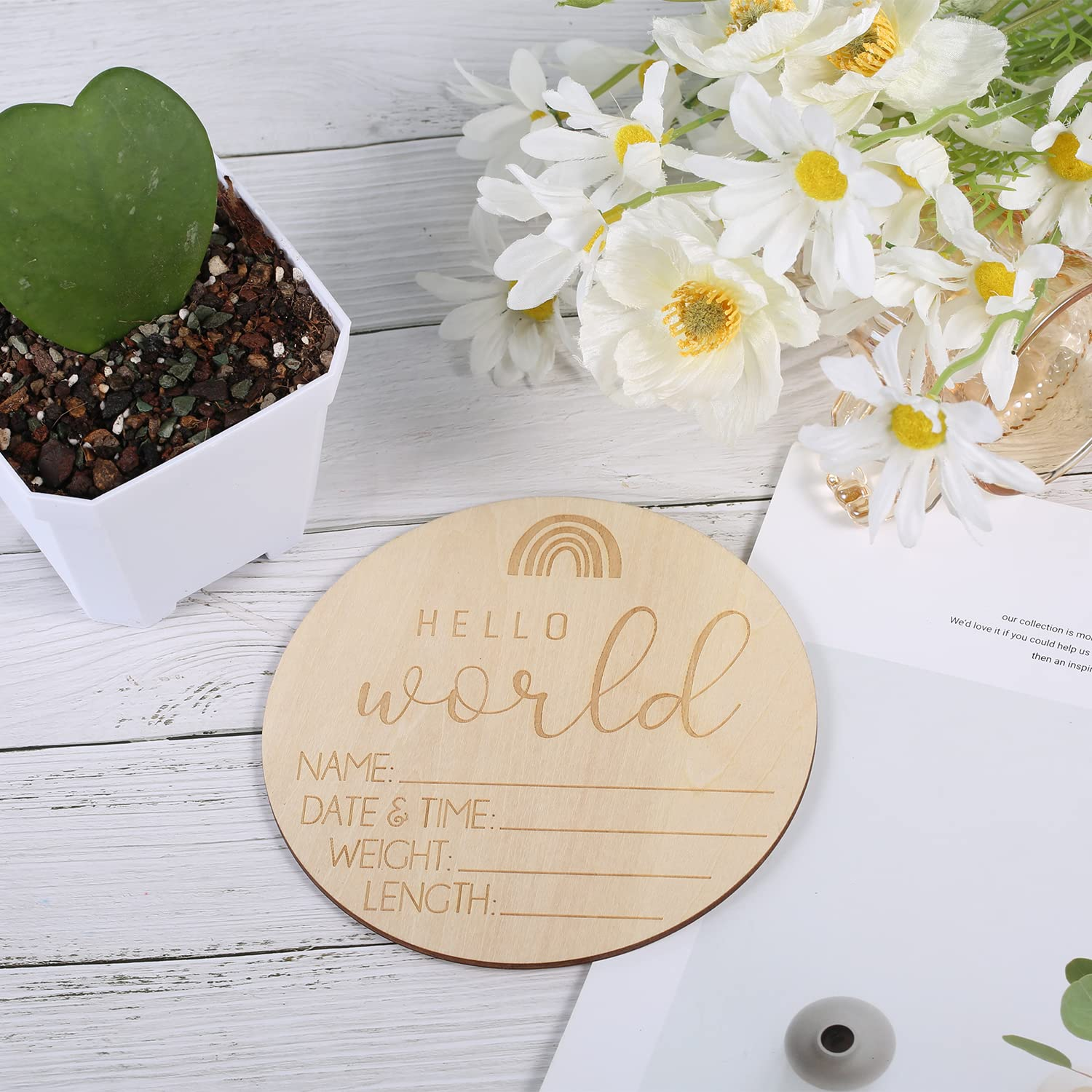 AIEX Wooden Baby Announcement Sign, Round, 5.9 Inches, Hello World, Newborn Welcome Sign, Photo Prop, Nursery Decor image number 5