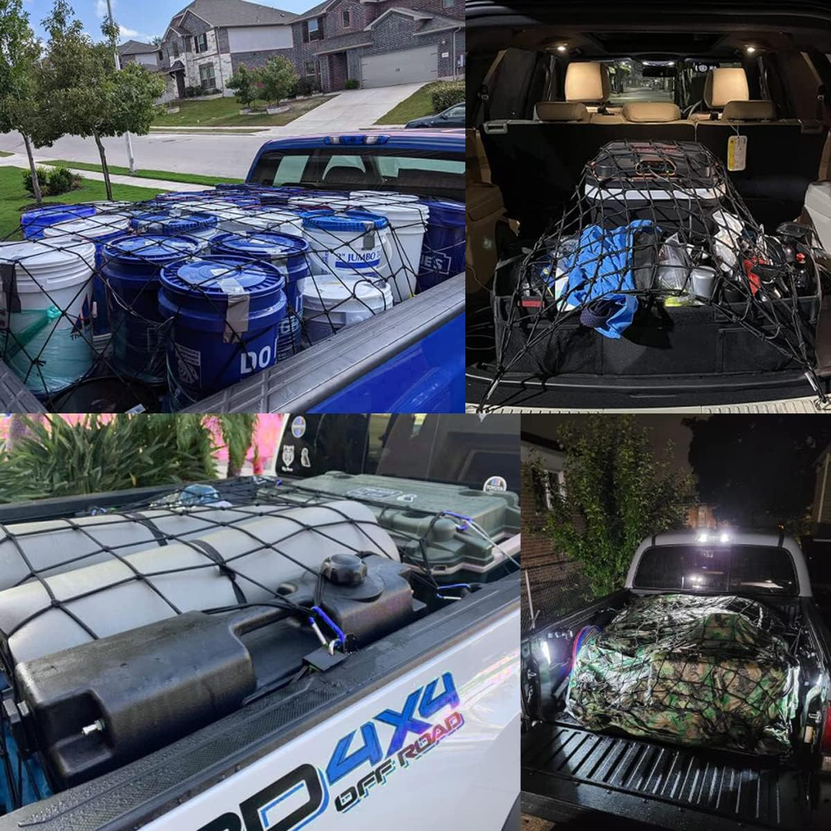 Amiss 3' X4' Stretches to 6' X 8' Truck Cargo Net, Roof Rack Cargo Net for Pickup Trucks SUV, Heavy Duty Truck Bed Cargo Bungee Net with 12 Blue Clips and Storage Bag， Car Exterior Accessories image number 2
