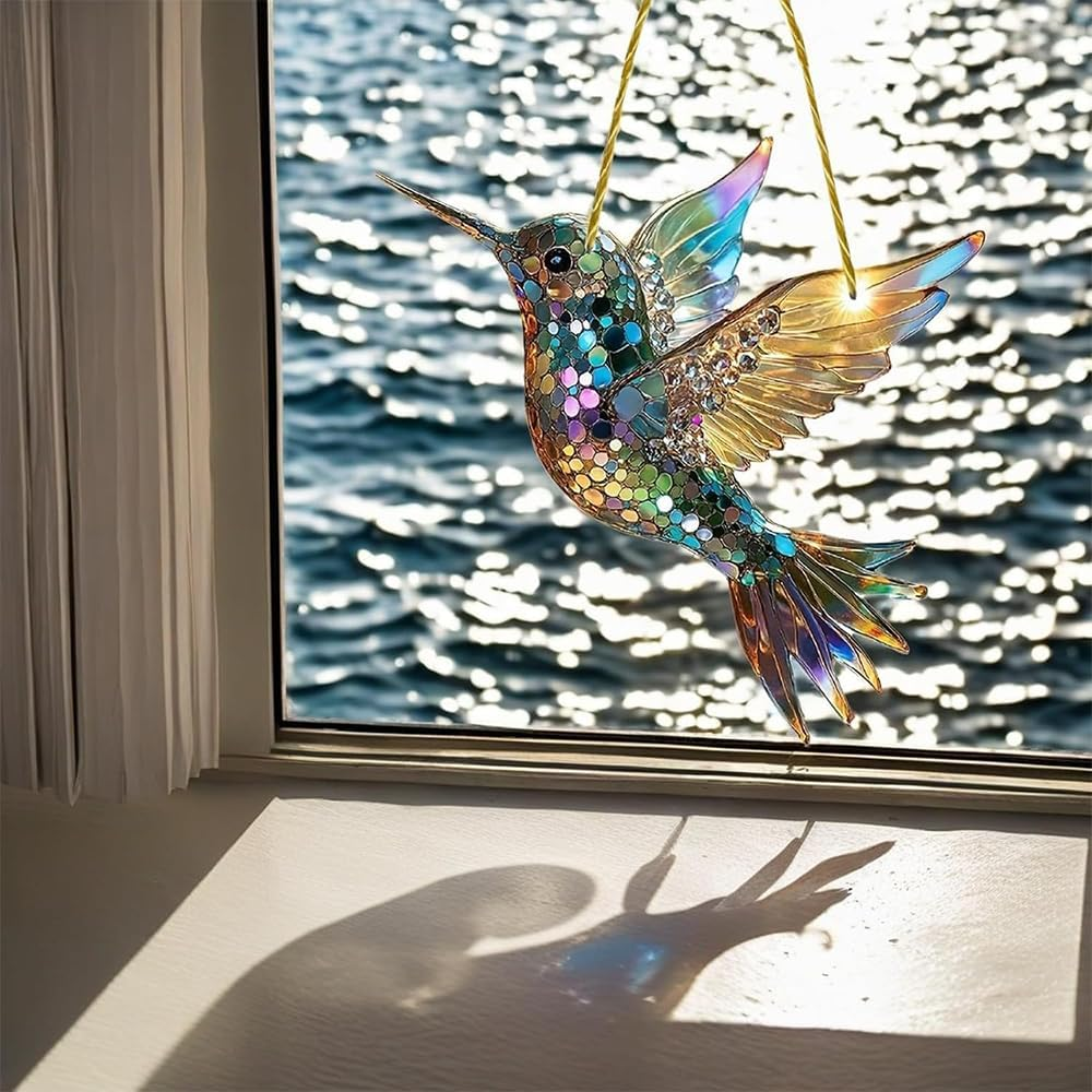 2Pcs Colorful Spirit Birds Window Hanging Ornament,Hummingbird Suncatchers for Windows & Indoor Decor,Acrylic Birds, Colorful Bird Sun Catchers,Christmas Decoration image number 6