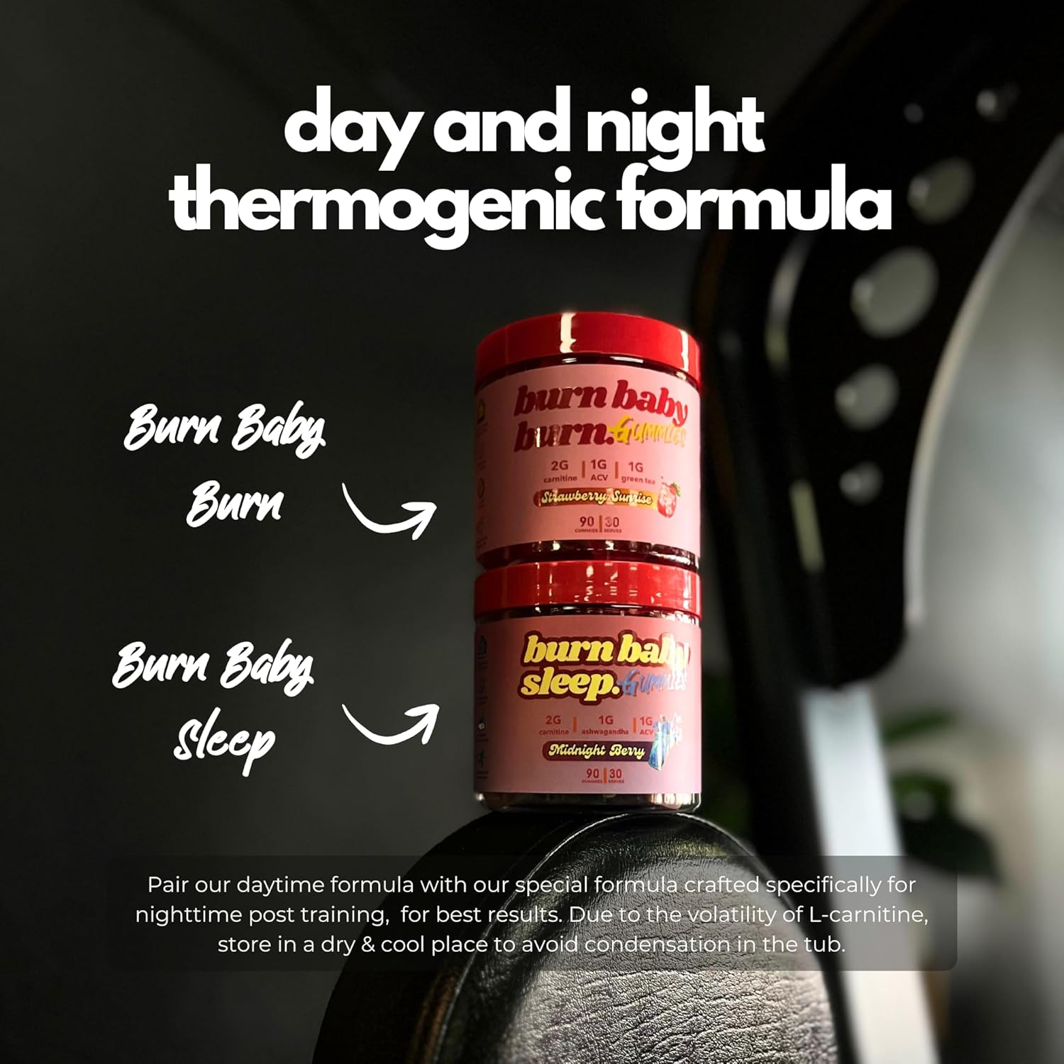 Pre-Workout Gummies Non-Stim Thermo Daytime Vegan Preworkout - BBB&trade; by the Gummy Lab&trade; with L-Carnitine, Green Tea, Apple Cider Vinegar | Strawberry Sunrise | 90 Gummies (30 Servings) image number 1