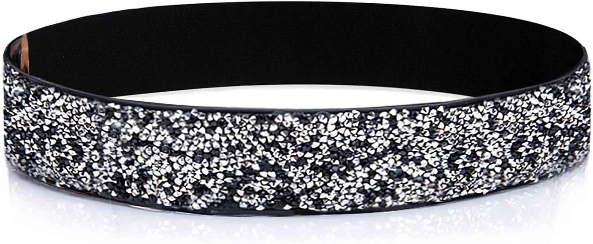 Yooai Rhinestone Elastic PU Leather Belt Shiny Crystal Stretch Waist Belt Wide Waist Band for Women Dress