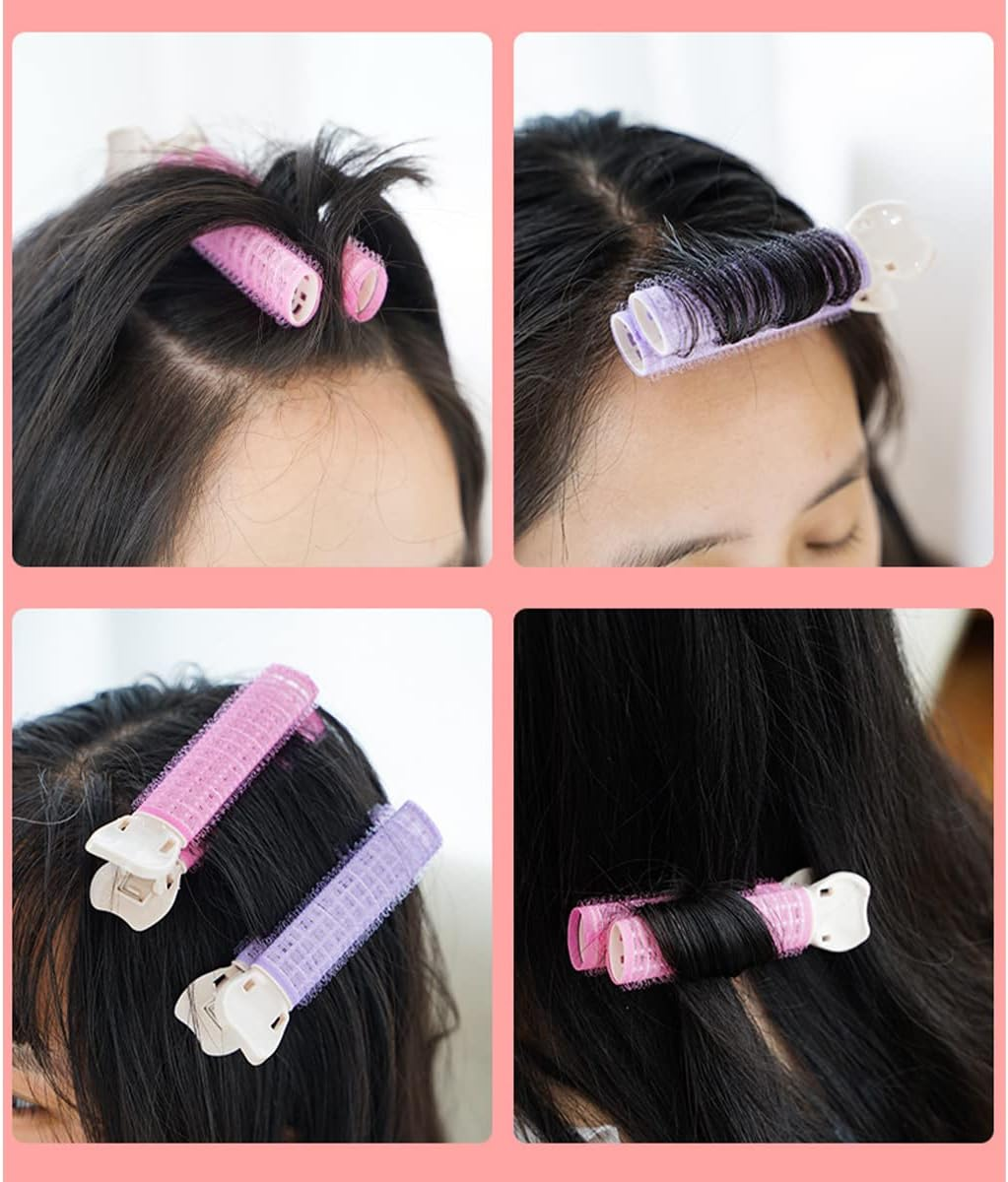 Volumizing Hair Curlers, Rollers and Clips - 8PCS with Self-Grip for Long, Medium, Short, Thick or Thin Hair (3 Sizes, Purple) - Pink image number 2
