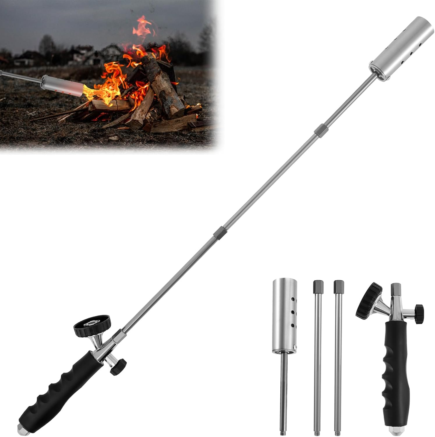 Torch Weed Burner Kit Weed Torch Burner Removable Blow Torch Blow Torch with 2 Poles Multifunctional Flamethrower Safe Weed Burner with Nonslip Rubber Handle for Outdoor Camping
