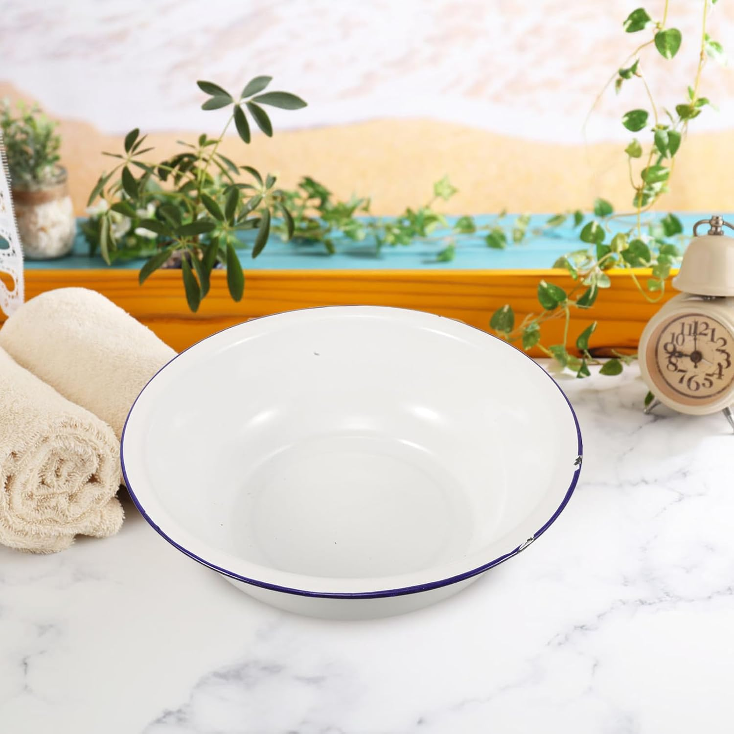 TOVINANNA Enamel Basin 30 Cm Foot Bath Basin for Soaking Feet Metal Foot Soak Tub Foot Bucket Laundry Wash Basin Old Fashioned Footbath for Home Spa Pedicures image number 2