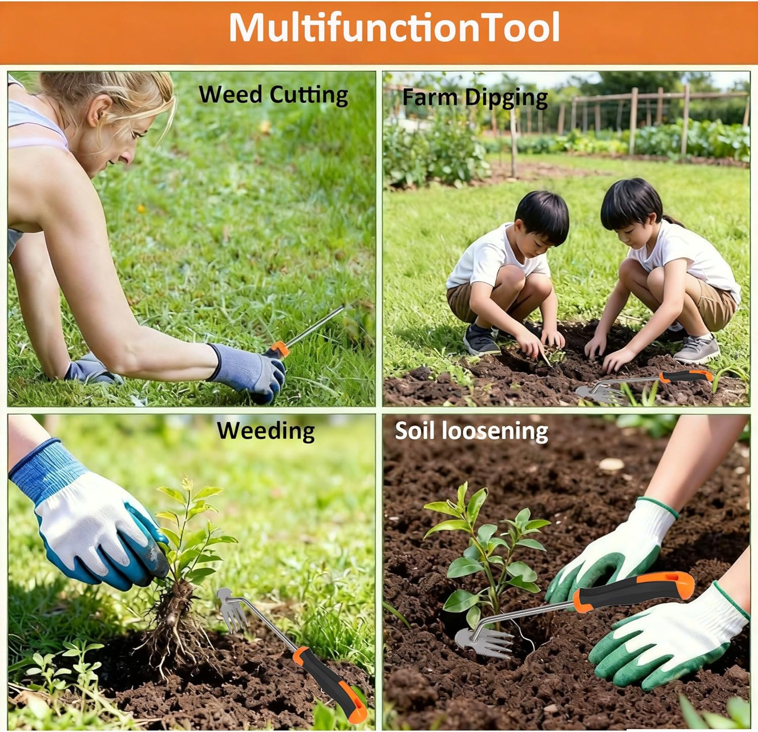 2Pcs Weed Puller Tool, 4-Tooth Manganese Steel Manual Weeder Gardening Tools for Women and Man Hand Weeding Tools Weed Remover Tool Gardening Essentials for Gardening Backyard Farm Planting Weeding image number 3