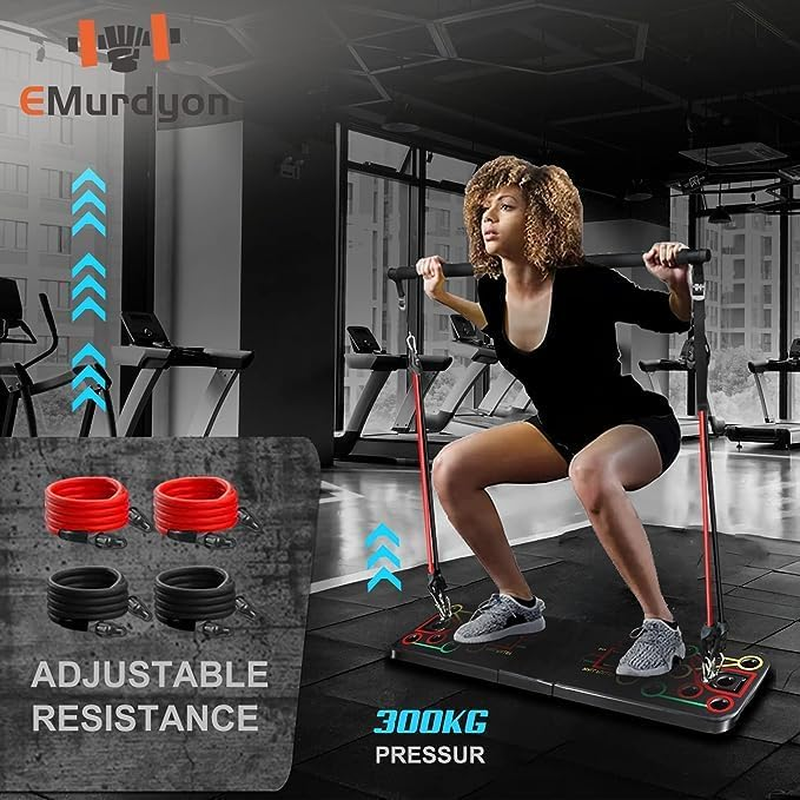 Push up Board with Sit up Stand,Portable Home Gym Equiptment,Pilates Exercise & Fitness Accessories with Resistance Bands,Strength Training Equipment image number 1