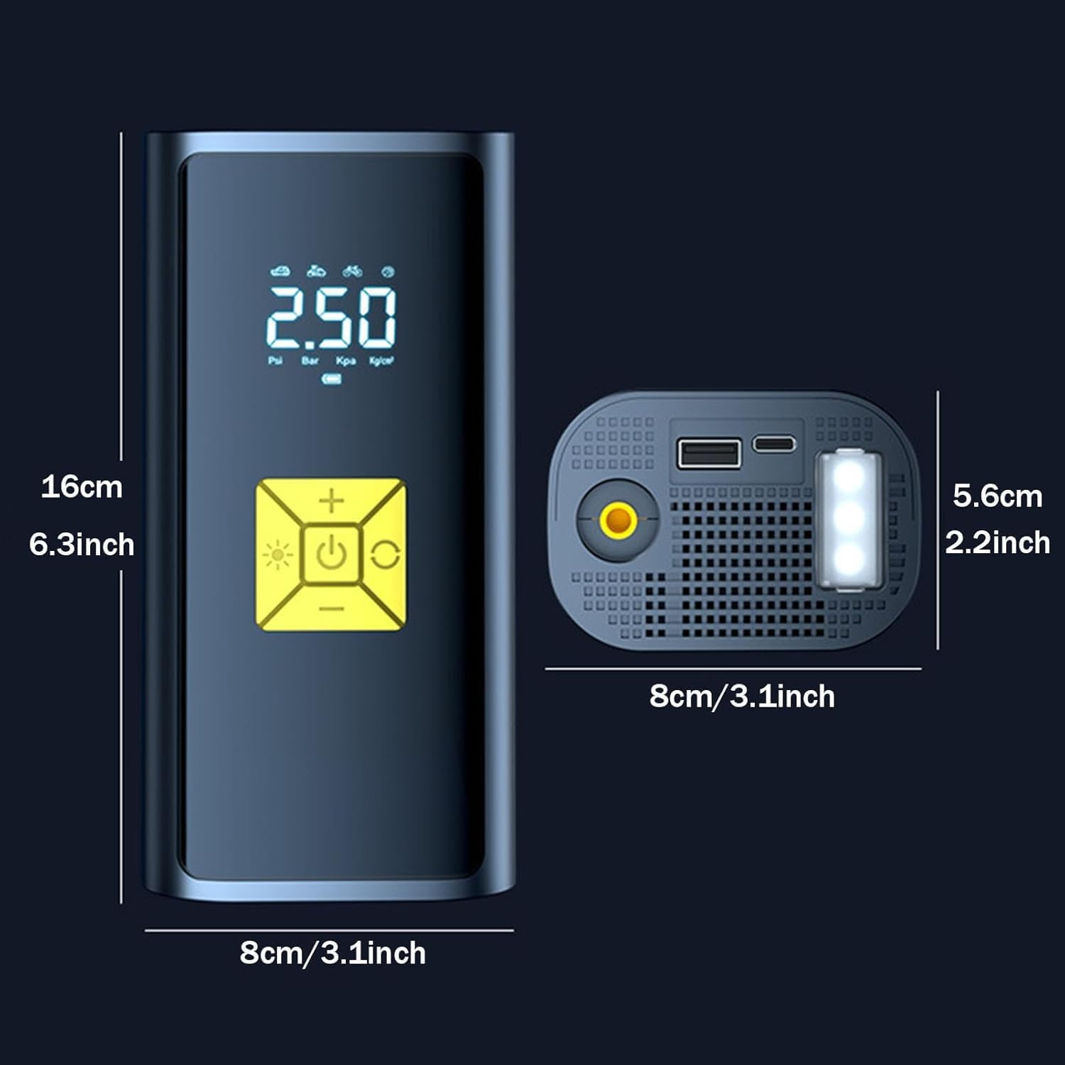 Tire Inflator Portable Air Compressor with Digital Pressure Gauge, Rechargeable Battery, 150PSI Portable Tire Inflator for Car, Cordless Bike Tire Pump image number 2