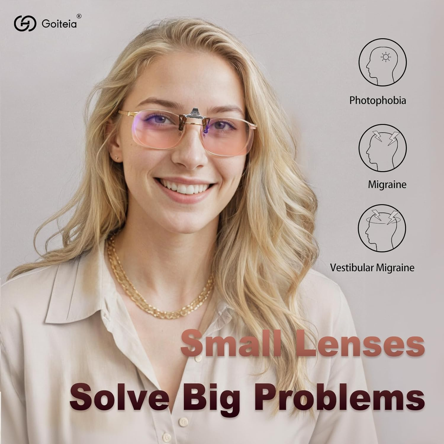 Goiteia Fl-Rose Migraine Clip on Glasses, Light Sensitivity Glasses for Fluorescent LED Glare/Photophobia - L: 60*47Mm image number 4