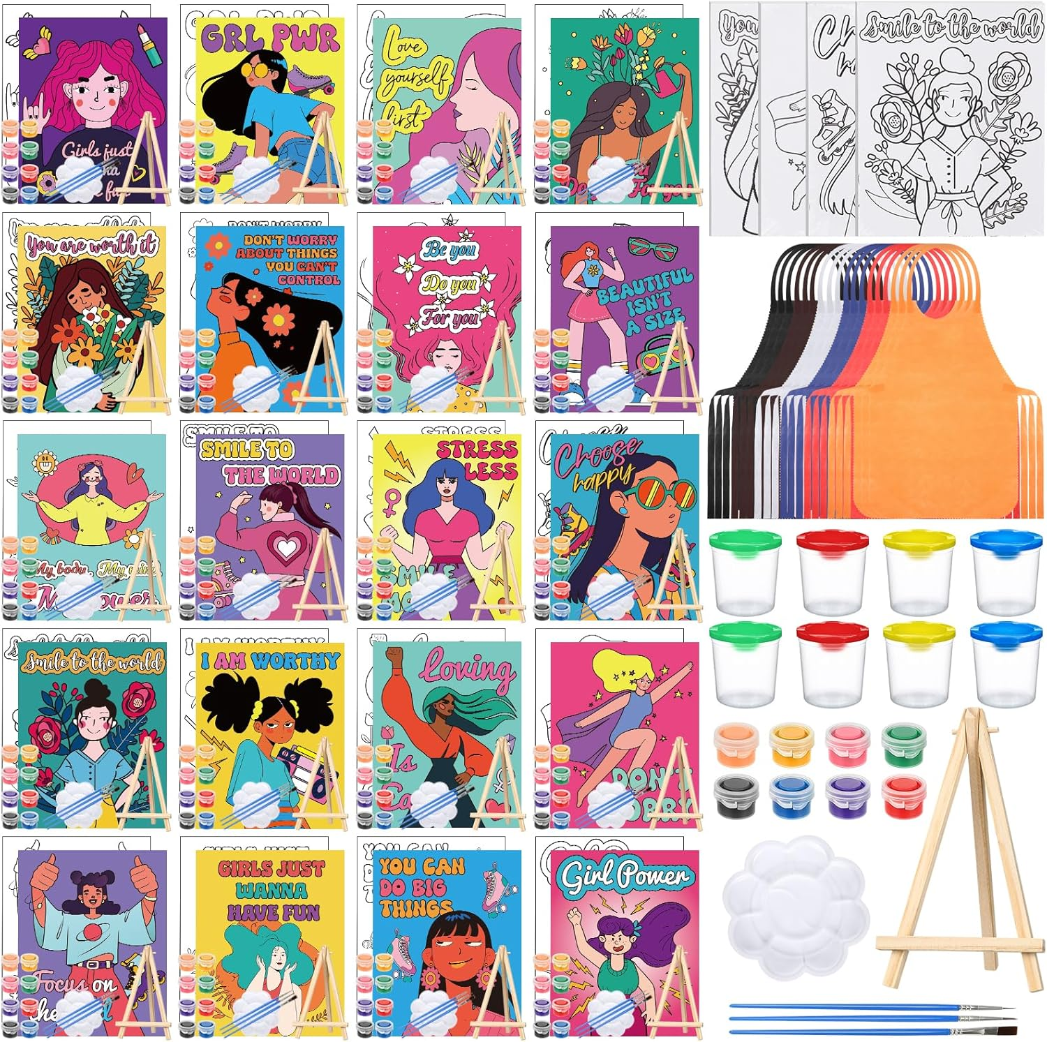 Sherr 140 Pcs 20 Set Pre Drawn Canvas Kit for Painting Craft Sip and Paint Kit for Adults Pre Printed Canvas Painting Favor for Virtual DIY Birthday Gifts Adult'S Date Party(Flower) image number 6