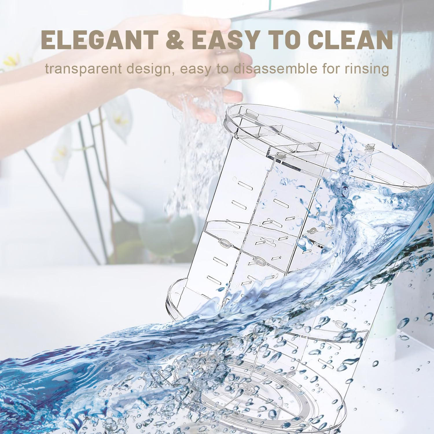 VNIMTI 2 Pack Rotating Makeup Organizer for Vanity, Large Cpacity Cosmetic & Skincare Organizers, Clear Makeup Holder for Countertop， Dresser and Bathroom, Adjustable Trays, 360 Degree Spinning image number 5