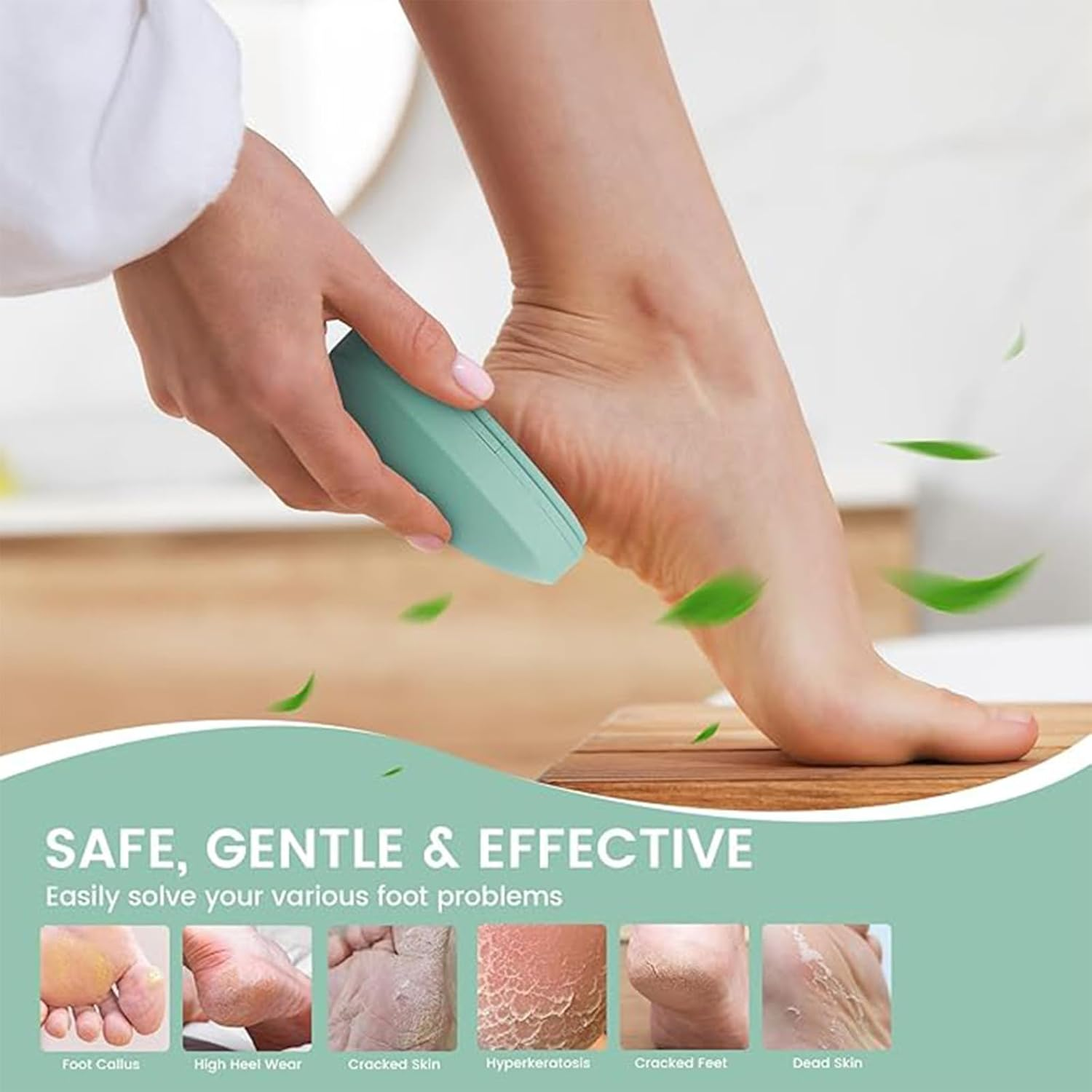 Nano Glass Foot File Callus Remover with Cover， Foot Scrubber Callus Remover for Wet and Dry Feet, Handheld Sized Foot Scraper Portable Pedi Egg Foot Care Tool - Green