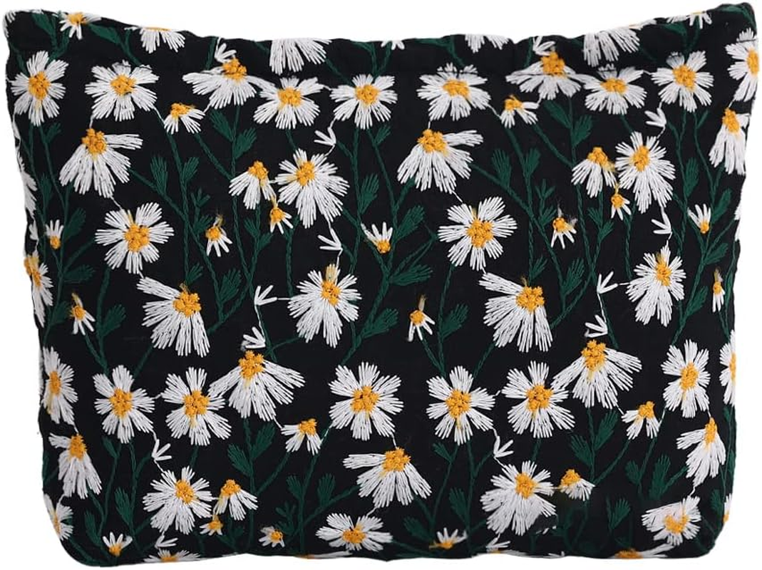 LYDZTION Black Daisy Makeup Bag Cosmetic Bag for Women,Large Capacity Canvas Makeup Bags Travel Toiletry Bag Accessories Organizer image number 4