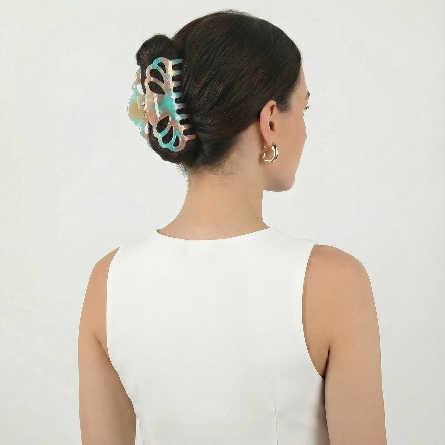 Qingoo Large Celluloseaceta Green Hair Clip 1 Piece Hair Clip Women'S Female Hair Accessories Beautiful Headpiece Exquisite Elegant Hair Accessory 10 Cm Aurora Green image number 2