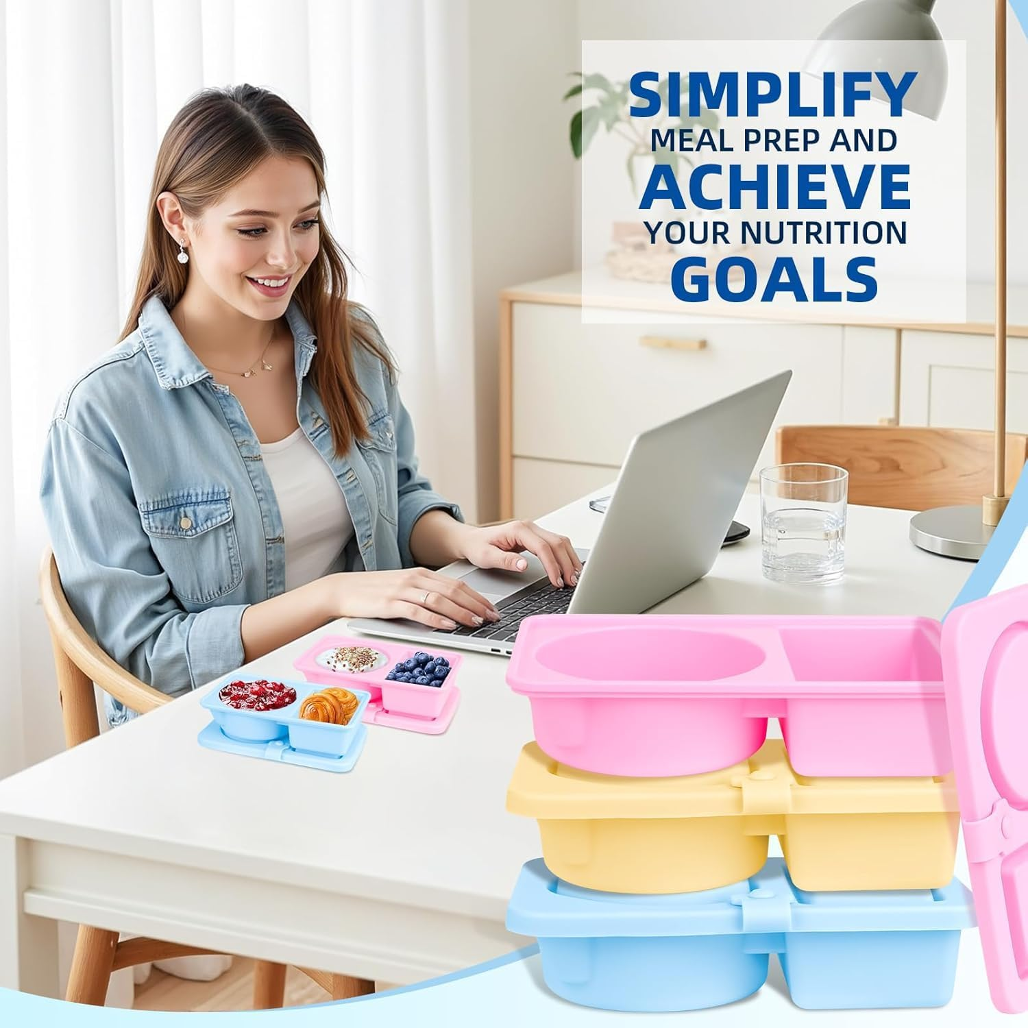 4 Pack Silicone Reusable Snack Containers with Lids, Double Compartment Snackle Box Containers, Salad Dressing Sauce Seasoning Container, Small Mini Food Snack Boxs for Travel, Office, Picnic