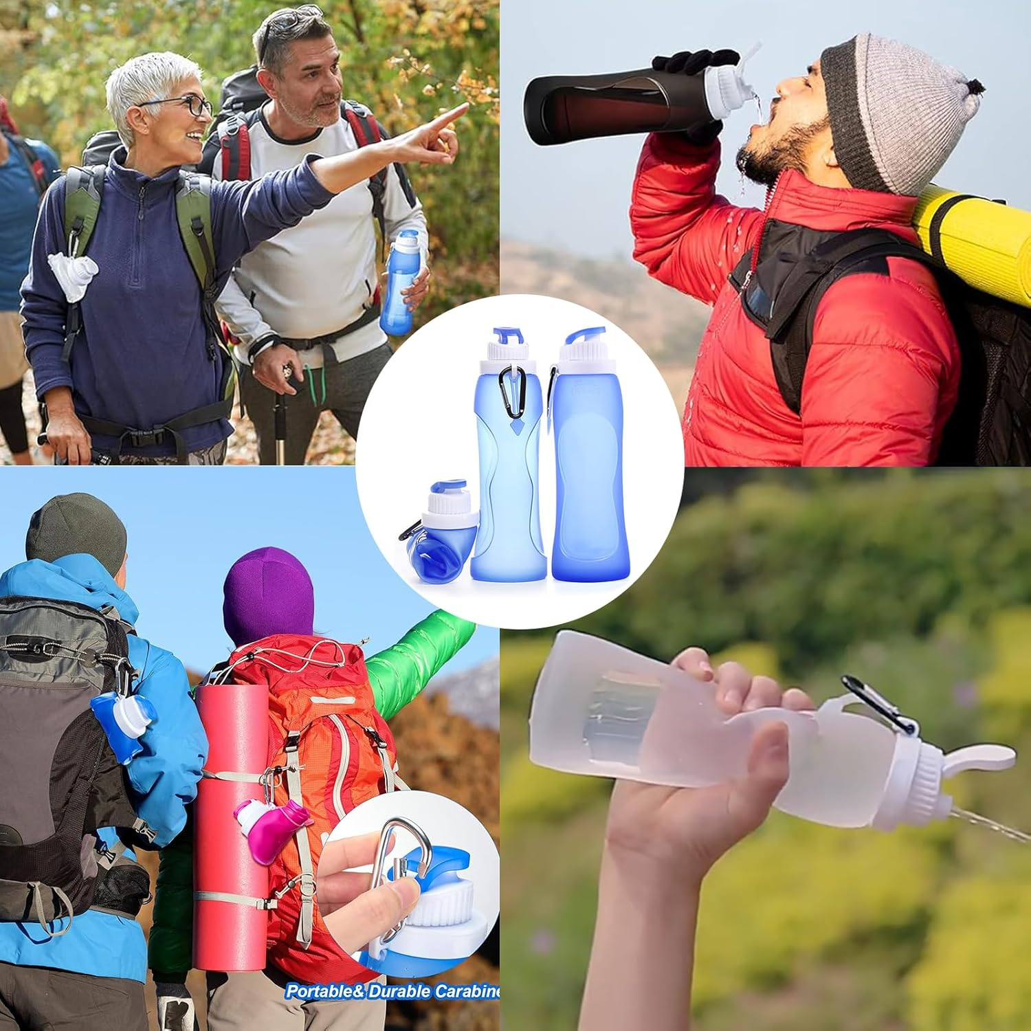 RUNGOS Collapsible Water Bottle for Travel Essentials [Double Lock Cap Leak Proof] [Half Transparent] BPA Free Silicone, Rollable Foldable Water Bottle with Clip for Backpack Outdoor Hiking Riding Etc image number 2