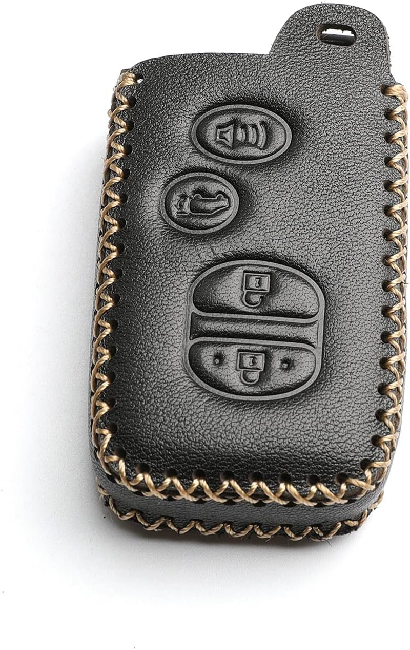 WFMJ Leather for Toyota Camry Avalon Corolla Highlander Prius RAV4 Venza Remote 4 Buttons Key Case Holder Cover Fob Chain (Black) image number 4