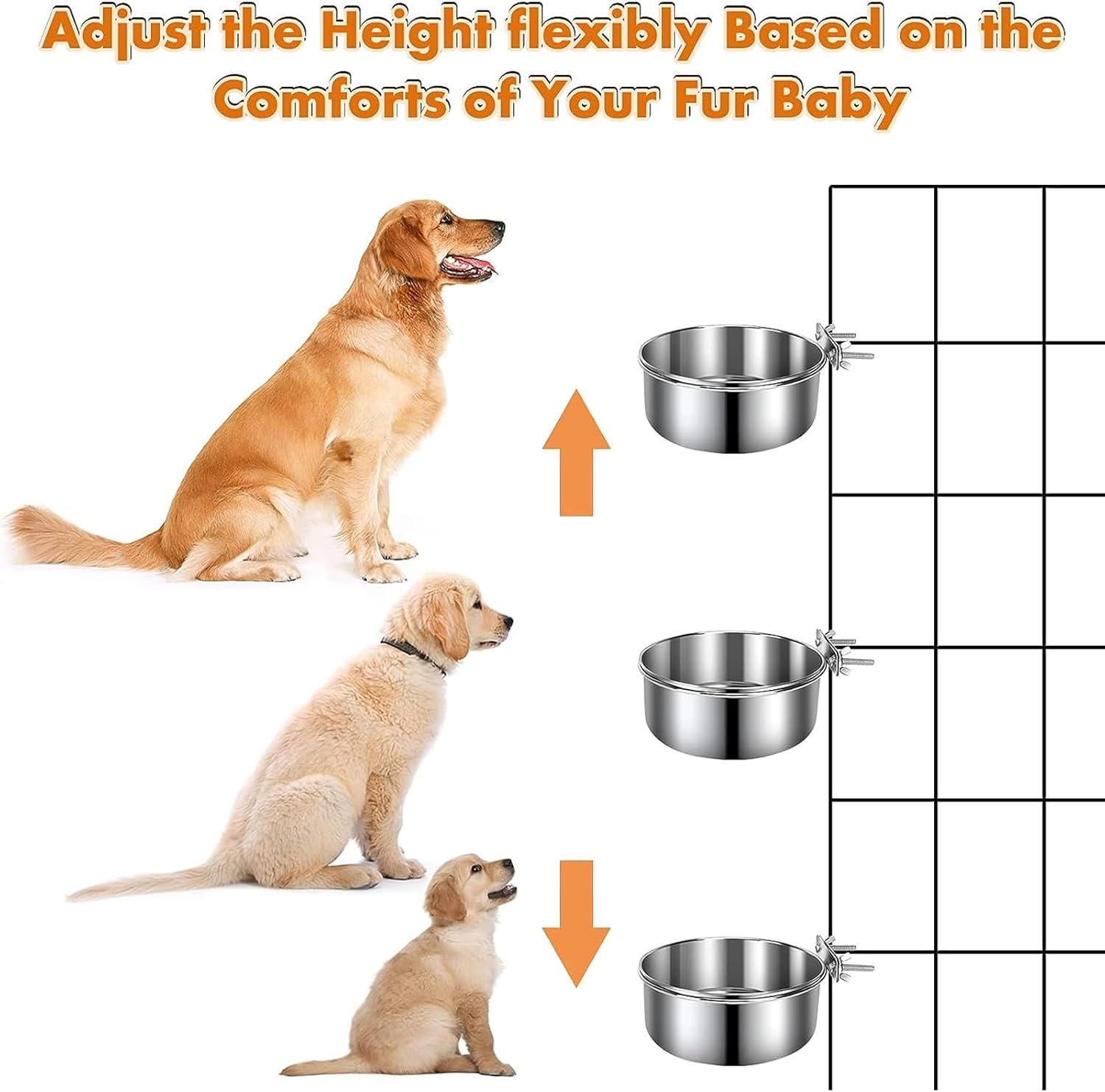 Dog Crate Water Bowl, PRENDIEEN 2 Pcs Stainless Steel Large Dog Bowls, Durable Anti-Spill Pet Metal Bowl for Cage Kennel Crate, Hanging Water/Food Bowl for Medium & Large Dogs (18X9.4 & 16X6.6Cm) image number 1