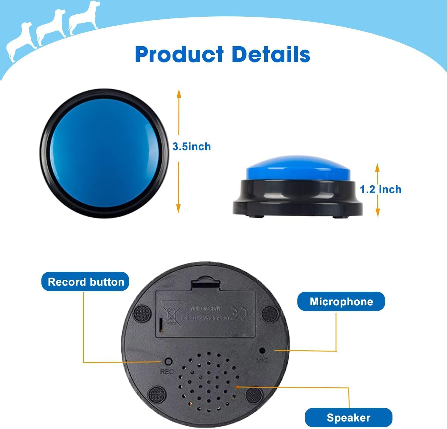 JIMITOP Voice Recording Button, Dog Buttons for Communication Pet Training Buzzer, 30 Second Record& Playback, Voice Recording Clicker for Cat, Puppy, Pet Trainin, Funny Gift (6) image number 4