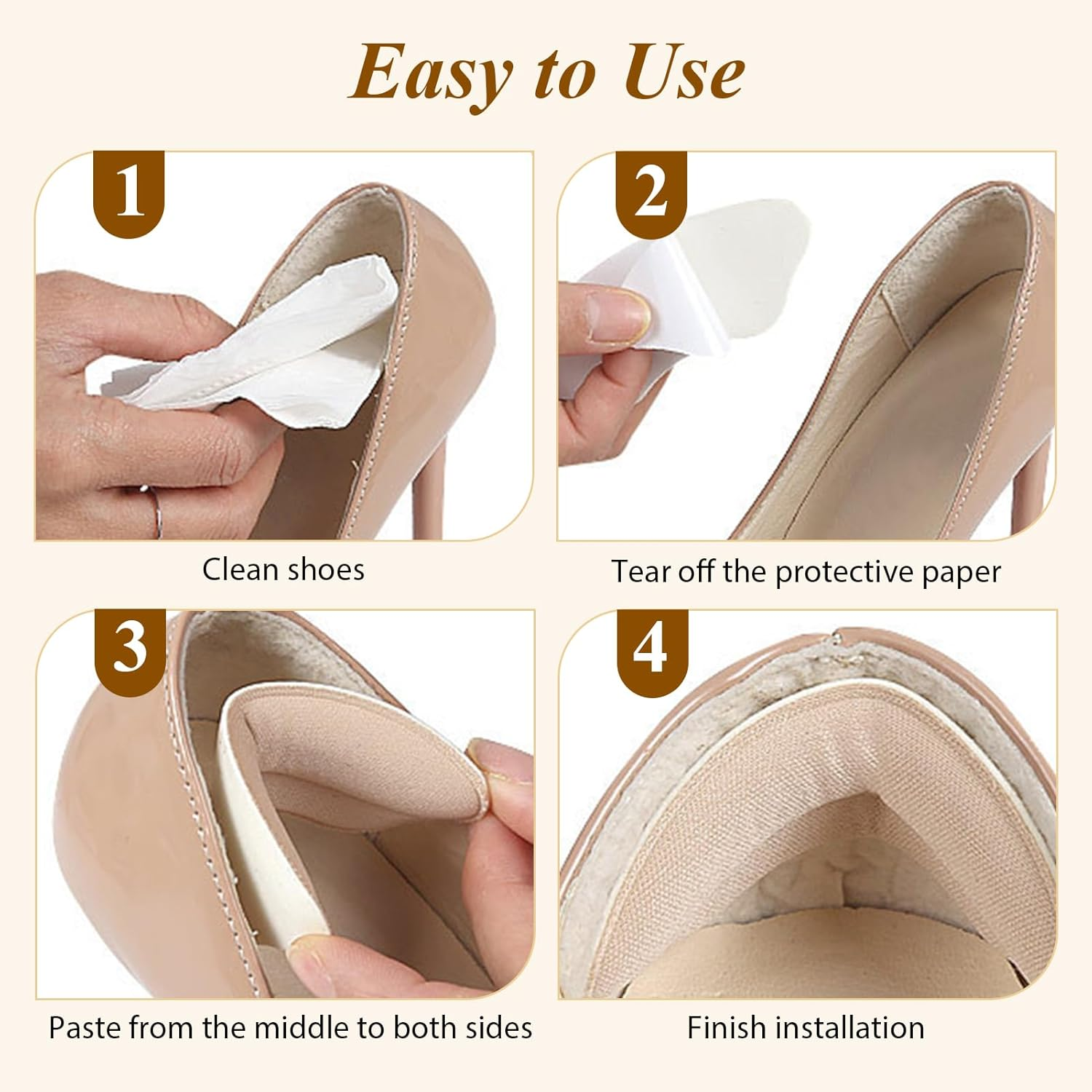 Essencenest Heel Cushion Pads, Leather Grips Inserts for Shoes Too Big, Adhesive Pads for Men/Women, Anti-Slip Heel Liners to Relieve Blisters & Pain in Loose Shoes (6 Pair) image number 4