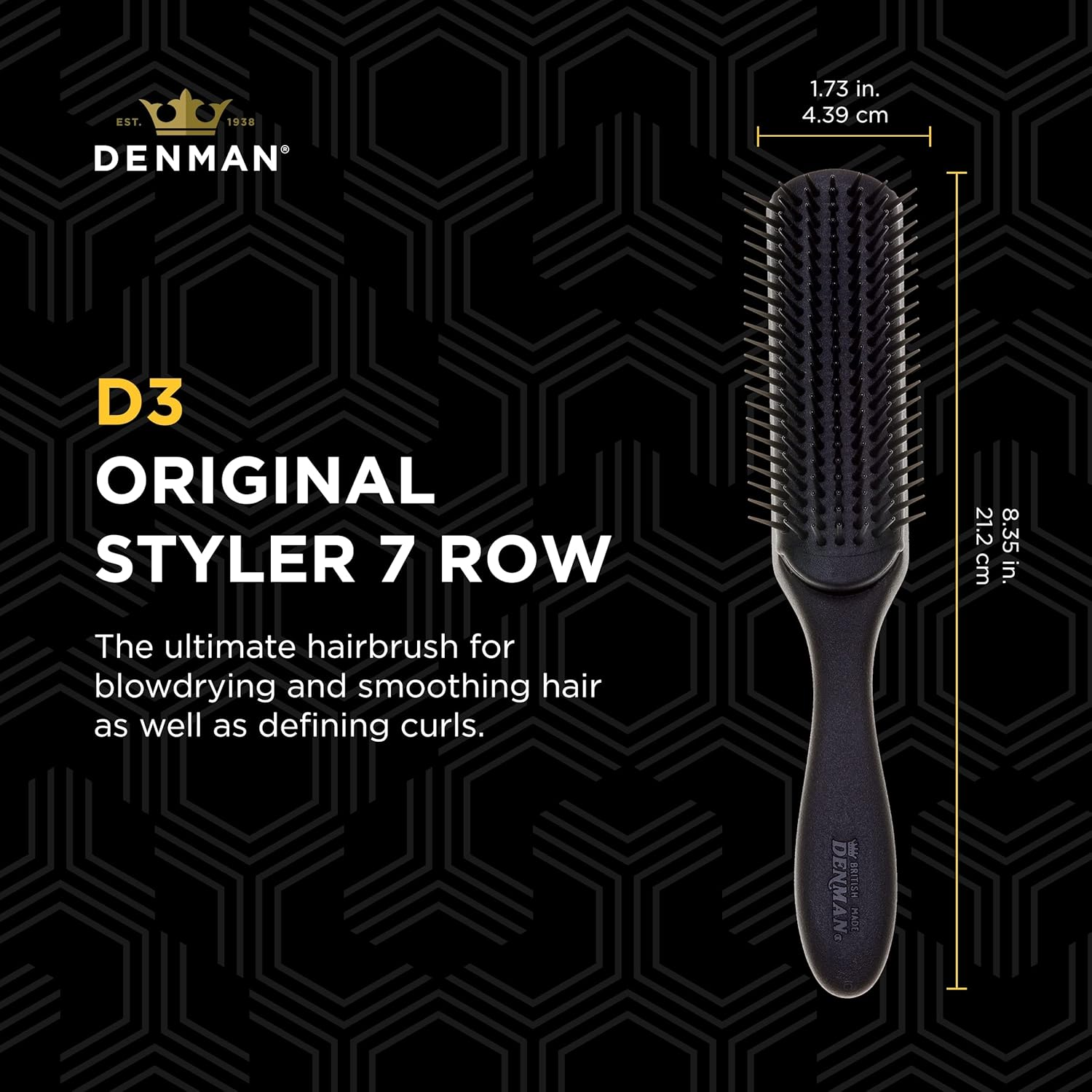 Denman 7 Row Styling Brush, Black, 3.2 Ounce