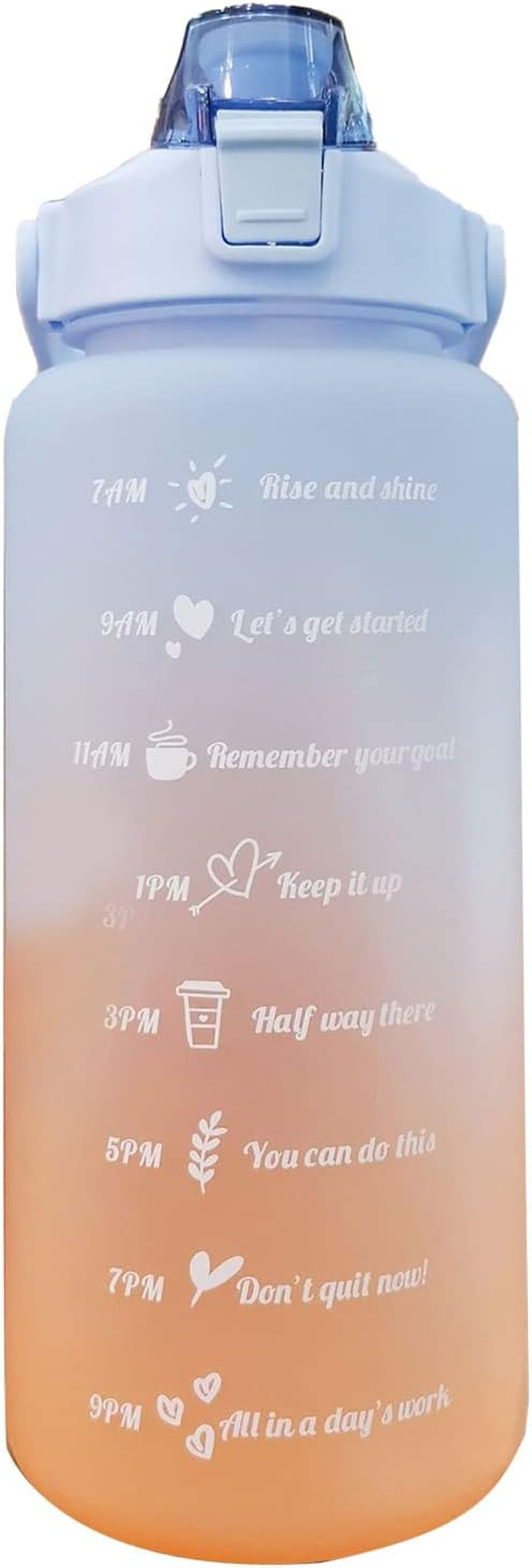 2L 67Oz Water Bottle with Motivational Time Marker with Straw Frosted Plastic Reusable Leakproof Drop Resistant and Drink Bottle for Fitness Gym Sports Workout