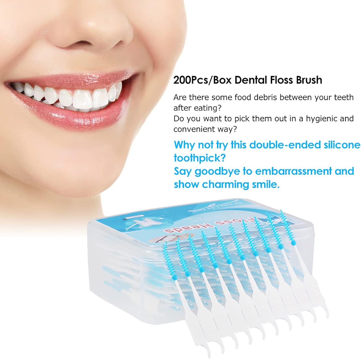 200Pcs/Box Dental Floss Interdental Brush Teeth Stick Toothpick Soft Silicone Double-Ended Tooth Picks Oral Care BBZY image number 1