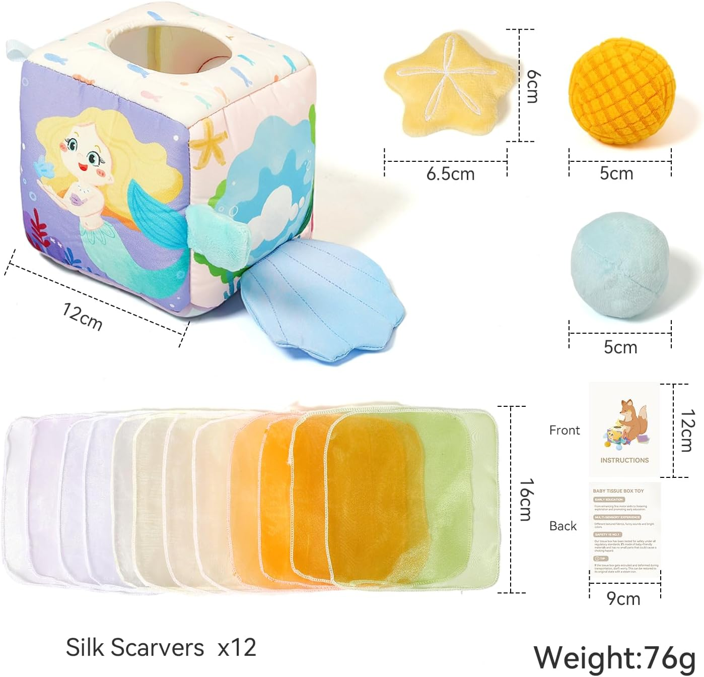 Promise Babe Baby Tissue Box Toy for Babies 6-12 Months Baby Toy - Montessori Sensory Busy Cube Toys with 3 Sensory Ball - Boy Girl Gifts for Babies 6 12 18 Months Old(Mermaid) image number 6