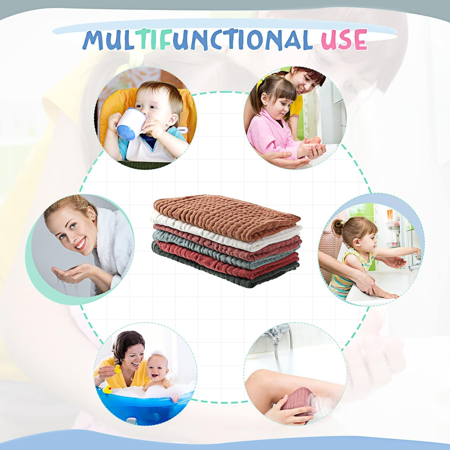 Irenare 6 Pieces Large 20 X 10 Inch Burp Cloths Multi-Colors Muslin Washcloths Baby Burping Diapers 6 Absorbent image number 3