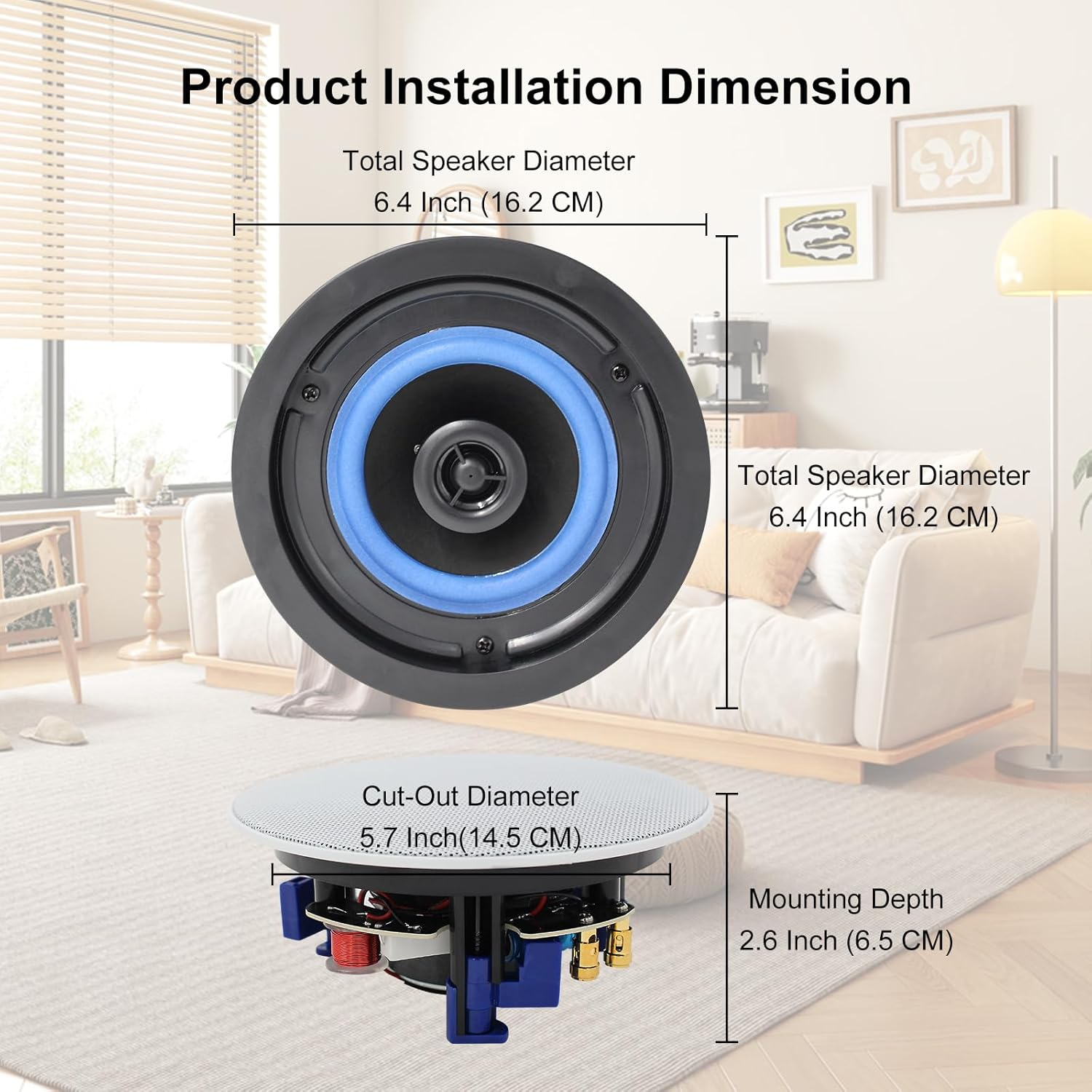 Herdio 4 Inches Flush Mount 2 Way Full Range Stereo in Wall Ceiling Bluetooth Speakers,Perfect for Humid Indoor Outdoor Placement Bath, Kitchen,Bedroom,Covered Porches a Pair
