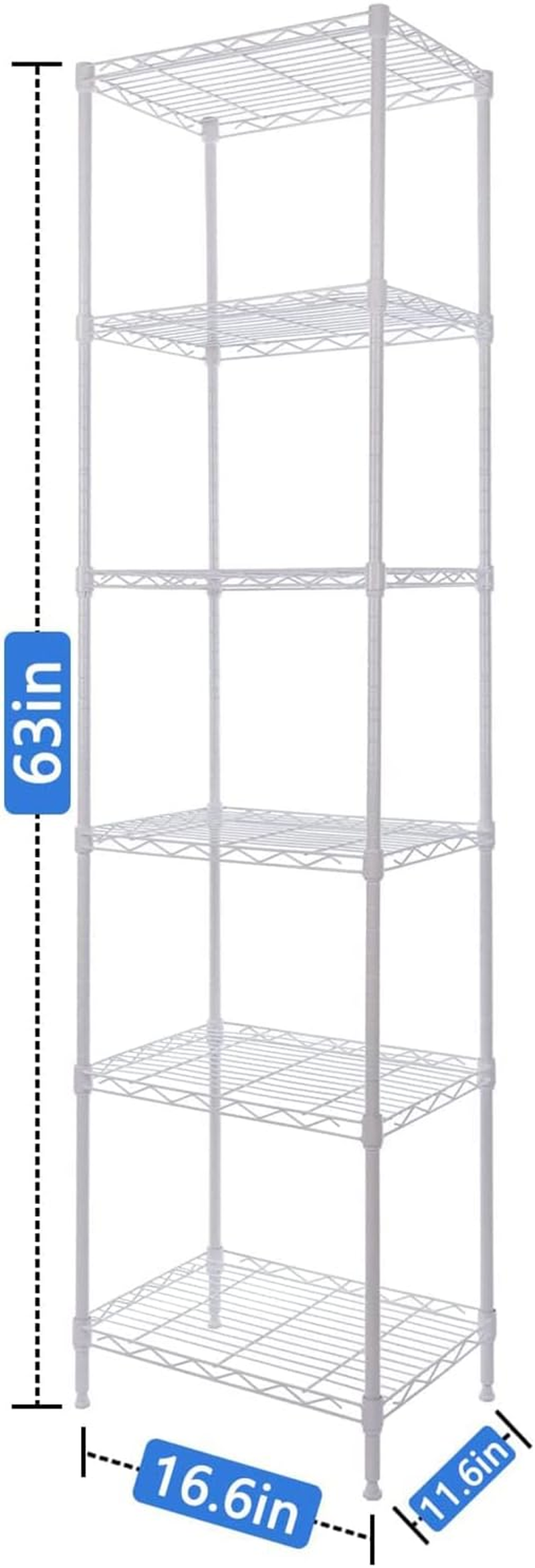 6-Tier Storage Shelves Standing Shelving Metal Units, Adjustable Height Wire Shelf Display Rack for Pantry Laundry Bathroom Kitchen (White) image number 1