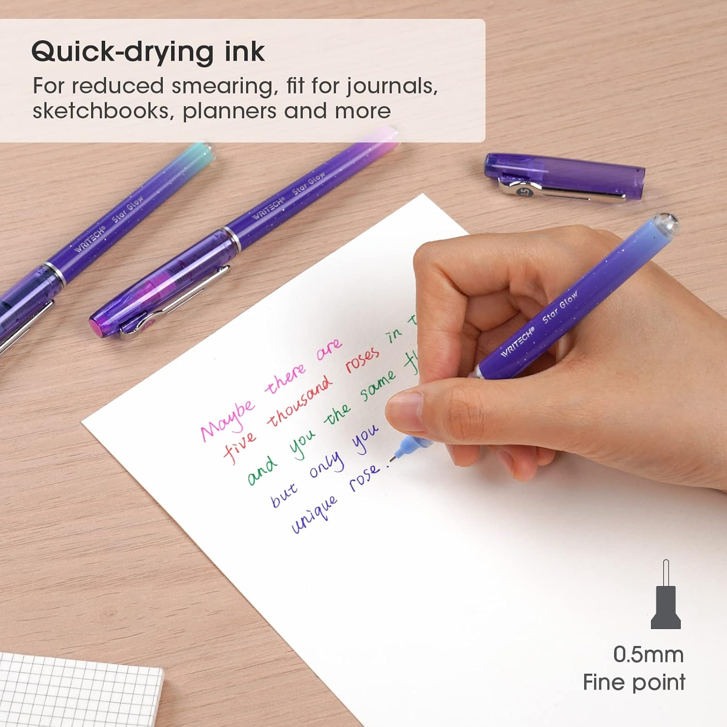 WRITECH Liquid Ink Rollerball Pens: 8Ct Assorted Colors Extra Fine Point Tip 0.5Mm Roller Ball Rolling Pen for Smooth Writing Coloring Drawing Journaling No Bleed & Smear &Smudge (WR-501SG)