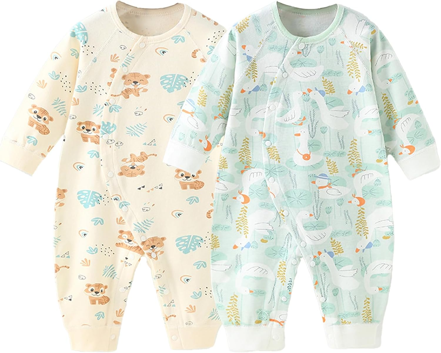 ZONEY Newborn Baby Boy Girl Organic Cotton Bodysuit Long Sleeve Jumpsuit 2-Pack Outfits Clothes,0-24Months