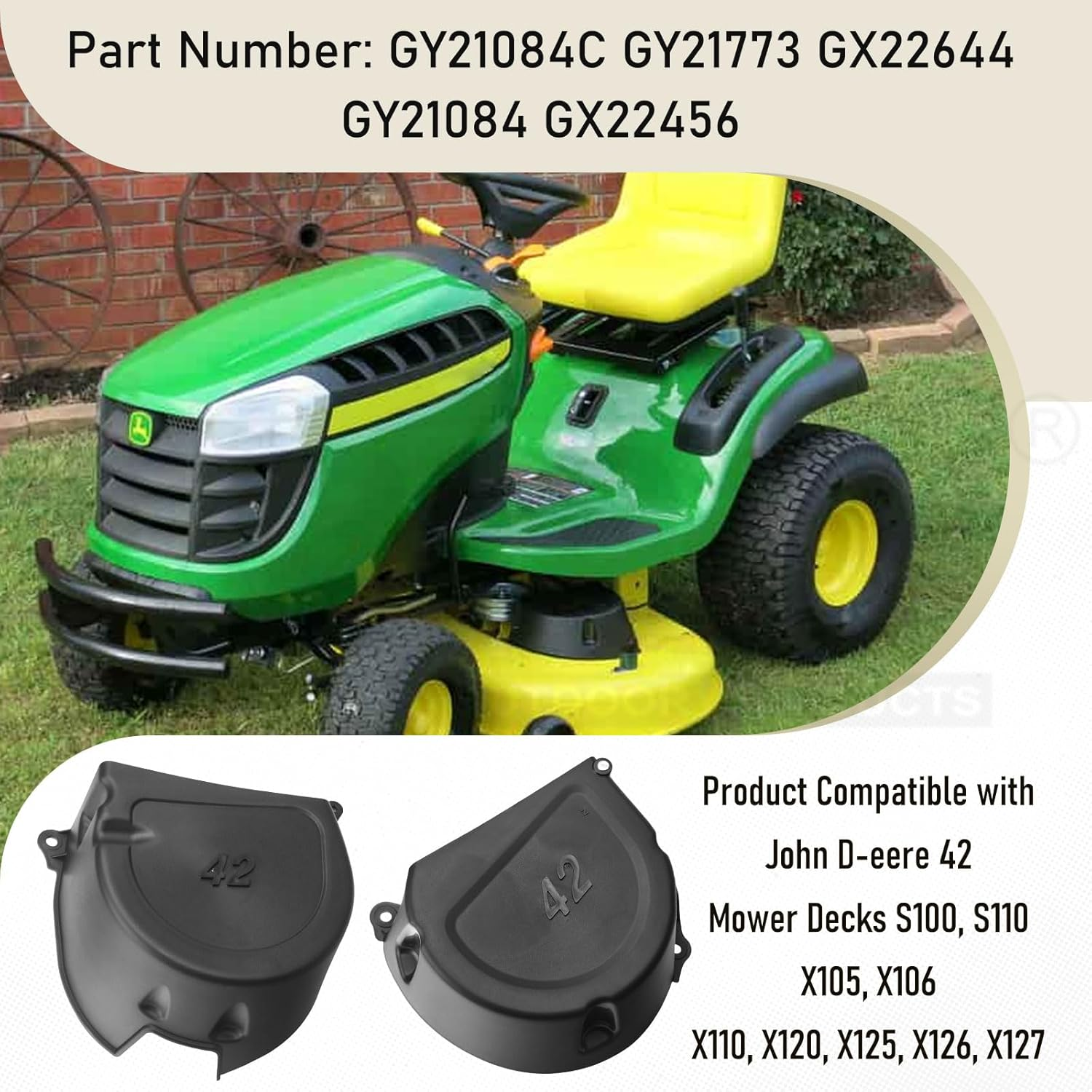 GY21773 GY21084 GX22456 L/RH Shield Kit for J-OHN Deere 42" Mower Decks 107S, D100, D105, D110, D120, D125, D130 and More Mower Package Includ Screws image number 6