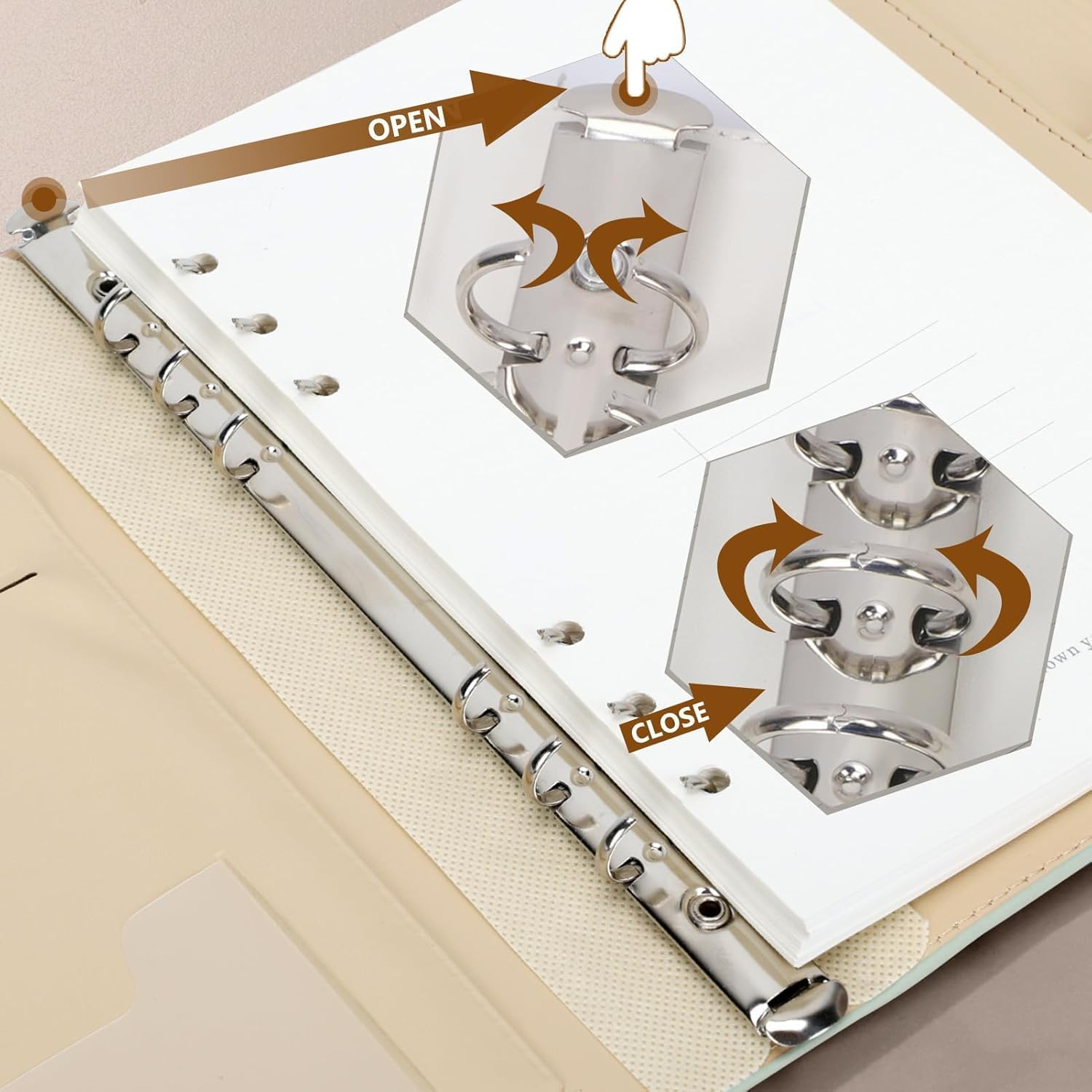 FYY PU Leather A5 Binder Notebook - Refillable 6 Ring Planner with 100 Sheets/200 Pages Refillable Lined Paper for School Office Travel - Sage Green image number 4