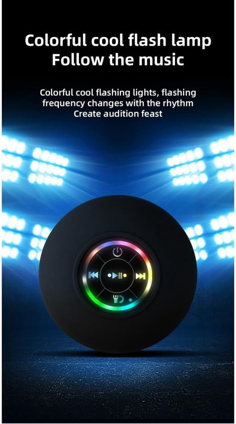 Tuperoymse 1Set Mini Bluetooth Speaker Bathroom Audio Wireless Shower Speakers RGB Light Bluetooth Suction Cup Speaker Waterproof, Black, 00344946A1 image number 2