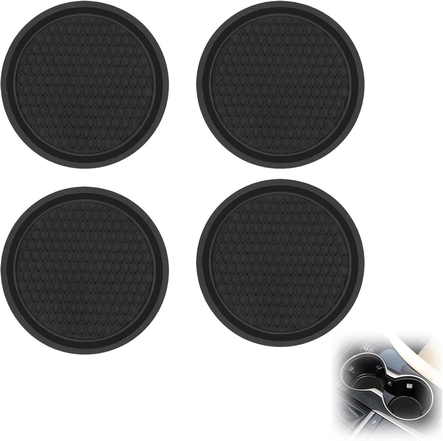 4PCS Cup Holder Coasters for Car, Non-Slip Silicone Heat-Resistant, Universal Fit Car Interior Accessories with Textured Surface, Waterproof Dustproof Auto Coasters (Black) image number 2